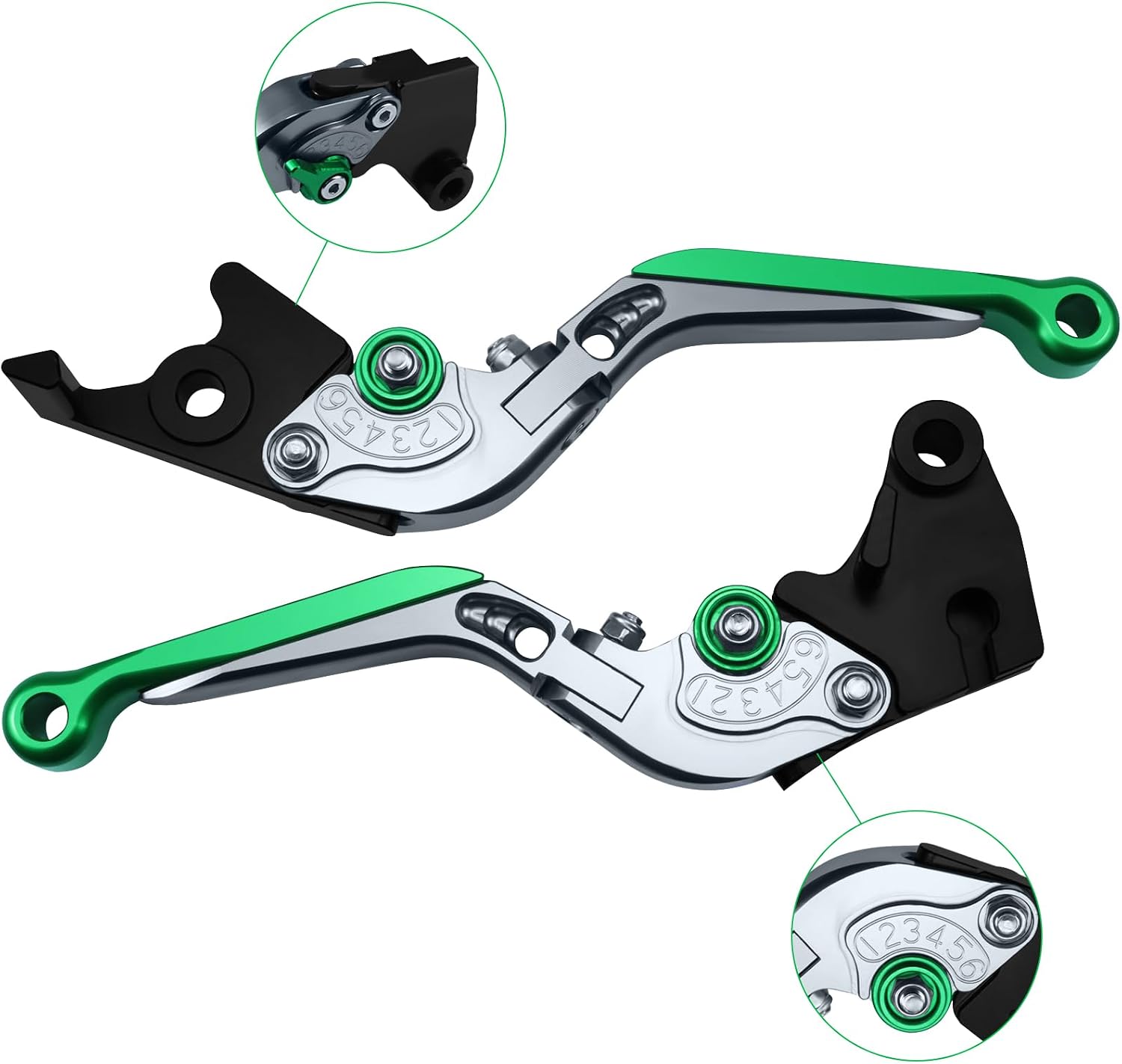Motorcycle Clutch Lever Adjustable Handlebars Brake and Clutch Levers Set for Kawasaki Z900 Z650 Ninja 650 650R ER-6F EX650 Vulcan S 650 Z650RS Versys 1000 ZX-4R(Silver+Green)