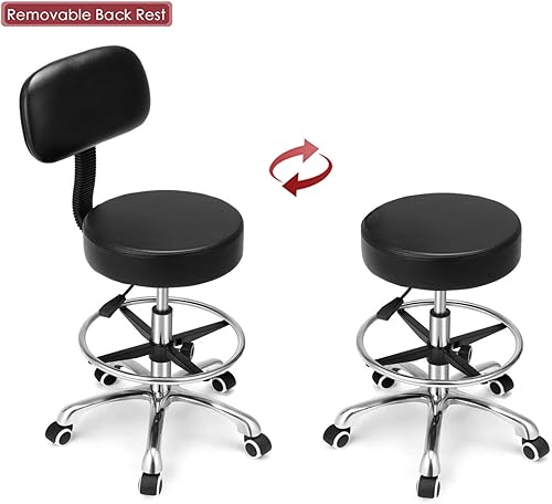 Miniatura 8 de Kaleurrier Taburete giratorio con ruedas y soporte para espalda (color negro con reposapiés)