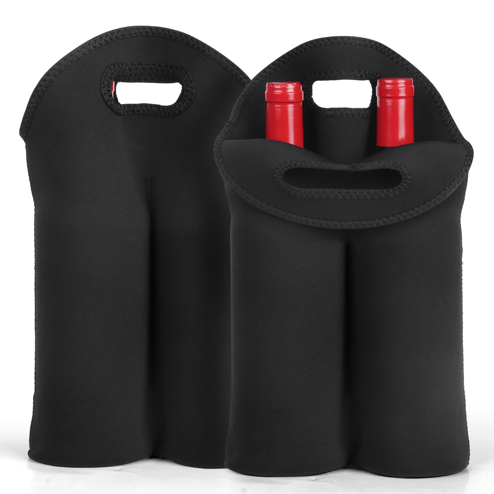 XTKS 2 Pack Wine Carrier Tote Bag, 4 Bottles Carrying Cooler Bags for Travel and Picnic, Insulated Neoprene Water Beer Bottle Holder with Secure Carry