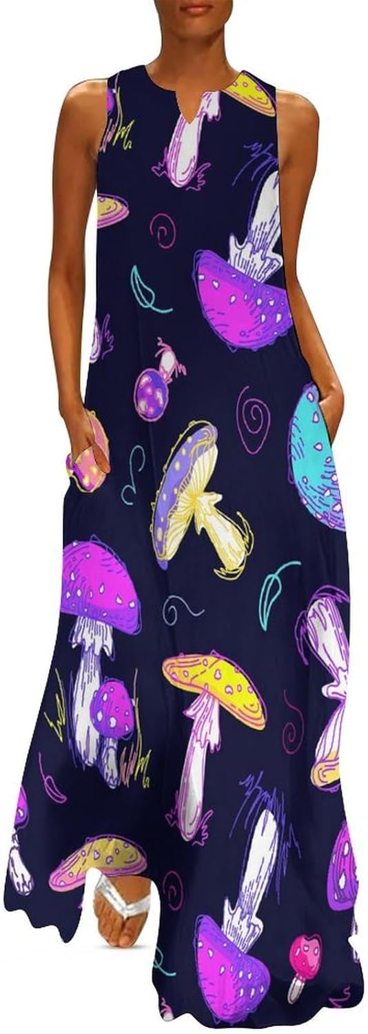 Maple Leaf Dresses Womens Short Sleeve Long Dress Waisted Chemise Frock V Neck Casual Tank Dress Swing Beach Dress
