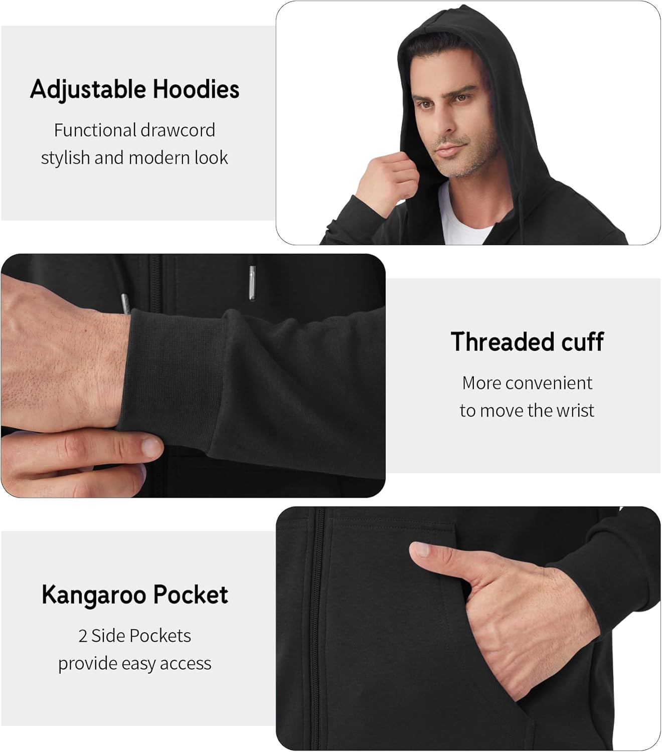 Idtswch Mens Tall Lightweight Hoodies Zip Up Sweatshirt Slim Fit Jacket - Image 4