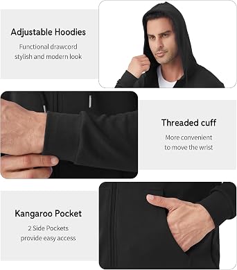 Idtswch Mens Tall Lightweight Hoodies Zip Up Sweatshirt Slim Fit Jacket