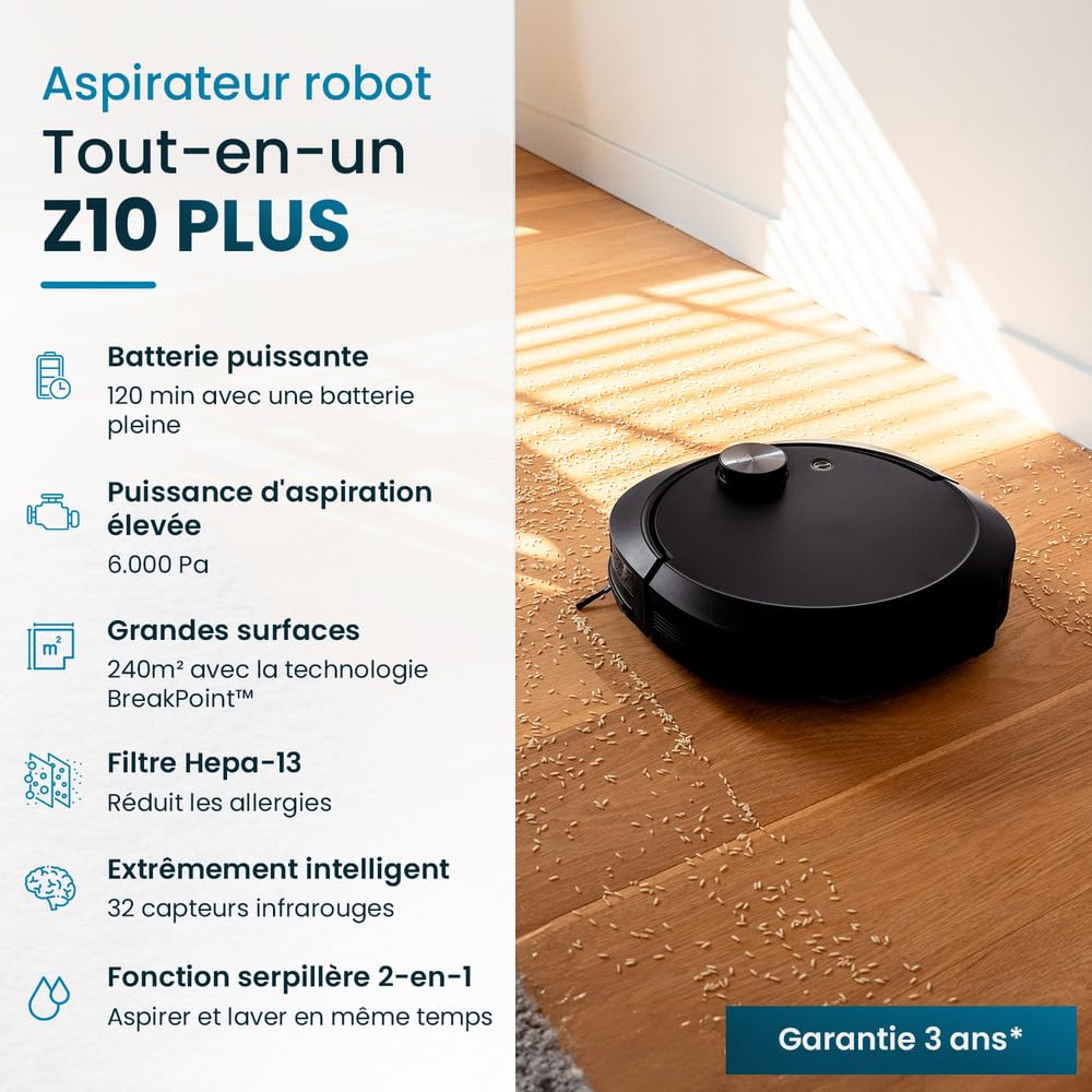 Robot Aspirapolvere E Scopa Connesso Con Base Svuotante Eziclean AlL-IN-One Z10 Plus - 240 Min - 6000 Pa - 180 M? - 1,5 L