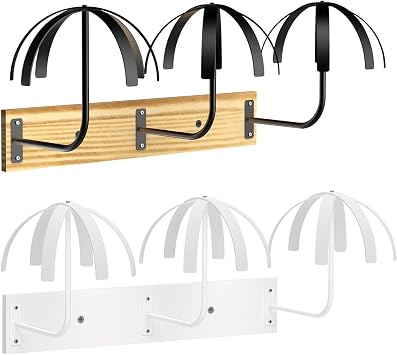 Yumkfoi Balck and White Hanging Wig Stand for Multiple Wigs, 12 PCS Wall Mounted Wig Hanger Holder, Durable Wig Storage Organizer Rack for Wig Display, Storage, Styling, Drying Carbon Steel and Wood