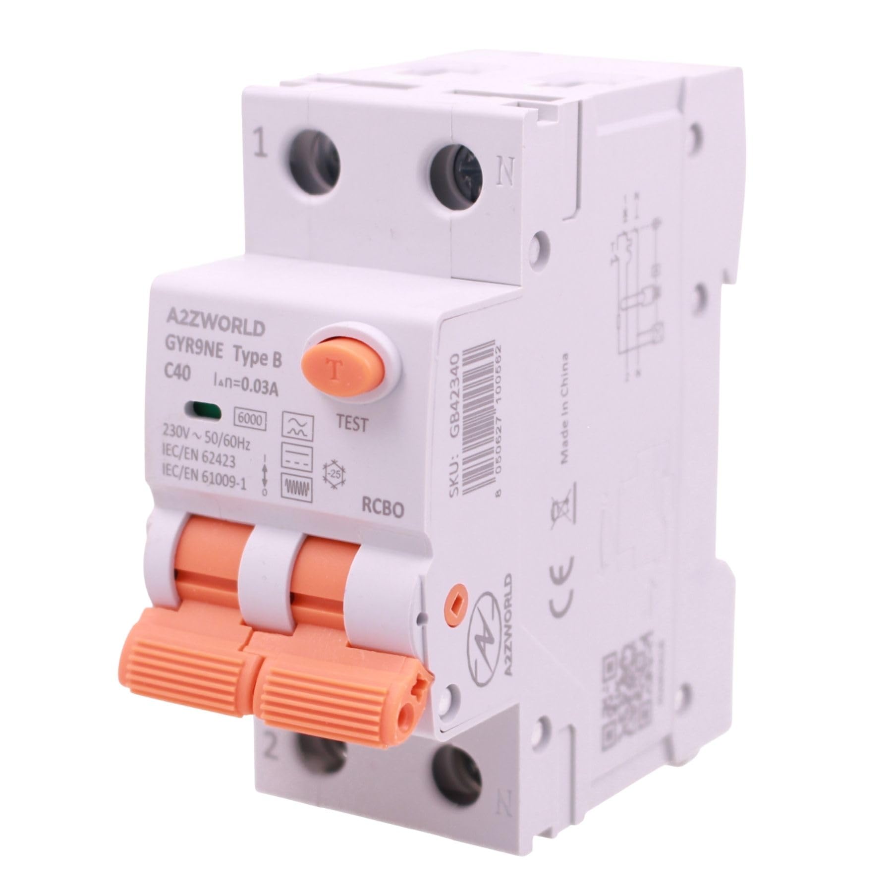 Interruptor Diferencial Magnetotérmico Tipo B Reinicio Automático C40A, RCBO Salvavidas Clase B Curva C Reiniciable, 1P+N 6kA 30mA 0.03A, 3 Módulos DIN, 3 Intentos (10s/60s/300s)