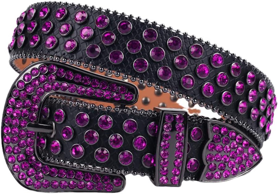 Luxury Strap Belts Purple Diamond Wide Buckle Belt For Women Men Rhinestone Belts For Jeans