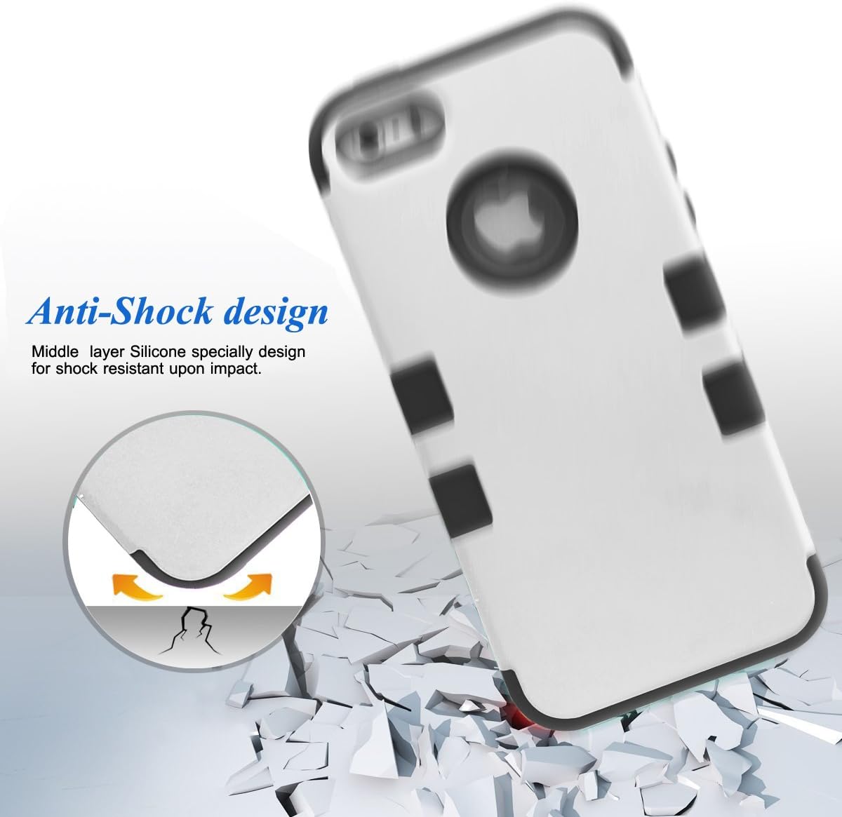 iPhone 5 Case,iPhone 5S Case, BENTOBEN 3 Piece Hard Plastic Shell Silicone Hybrid iPhone 5 Cases Shock Proof Drop Resistance Anti-Slip Cover for Apple iPhone 5 5S, White/Black