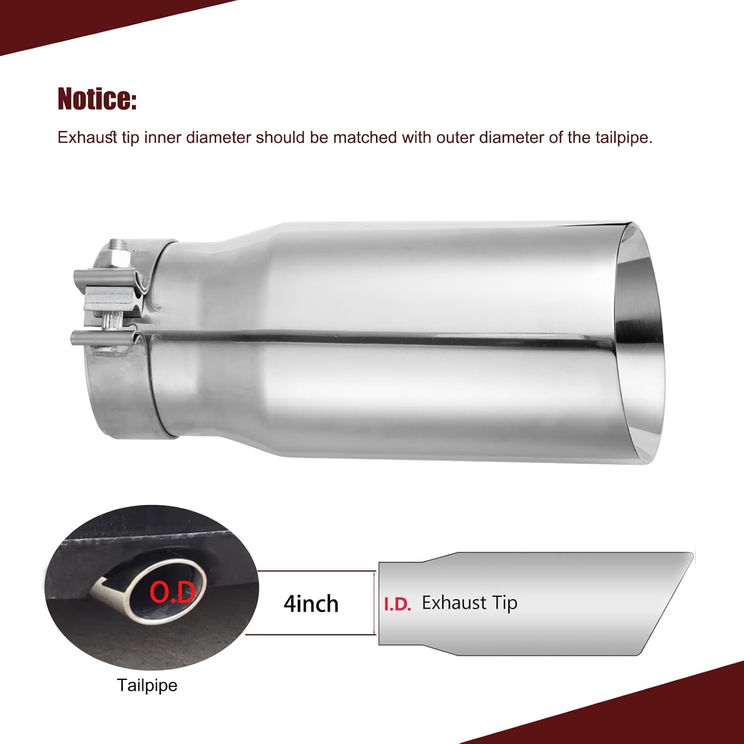 MXA 4 to 5inch Exhaust Tip,Tail Pipe Exhaust Tip for Car, Dual Wall Angle Cut Exhaust Tips Universal Stainless Steel (4"x5"x12")