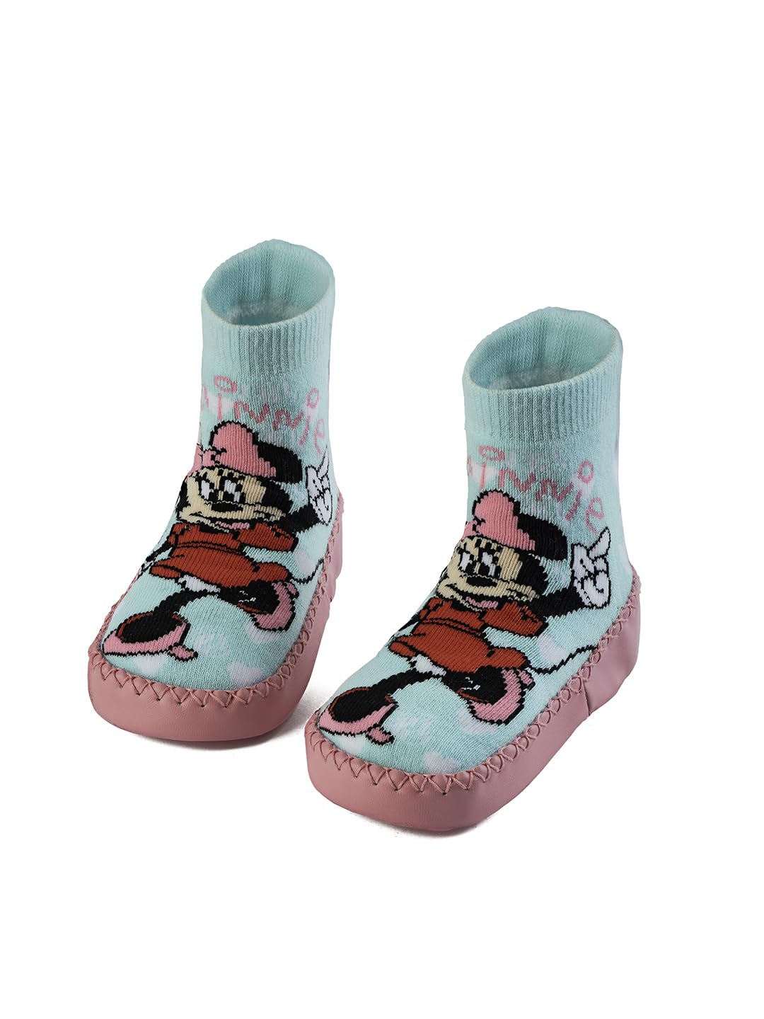 Yellow Bee Girls' Disney Minnie Mouse Cozy Leather Socks - Aqua & Pink, 12-24 Months - Image 7 thumbnail