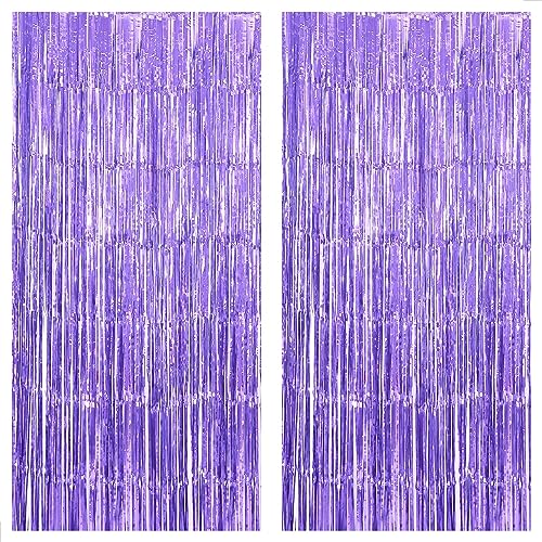 Image of KatchOn, Purple Streamers Backdrop - 3.2x8 Feet, Pack of 2 | Light Purple Foil Fringe Curtain for Lavender Birthday Decorations, Purple Decor | Lavender Party Decorations, Bridal Shower