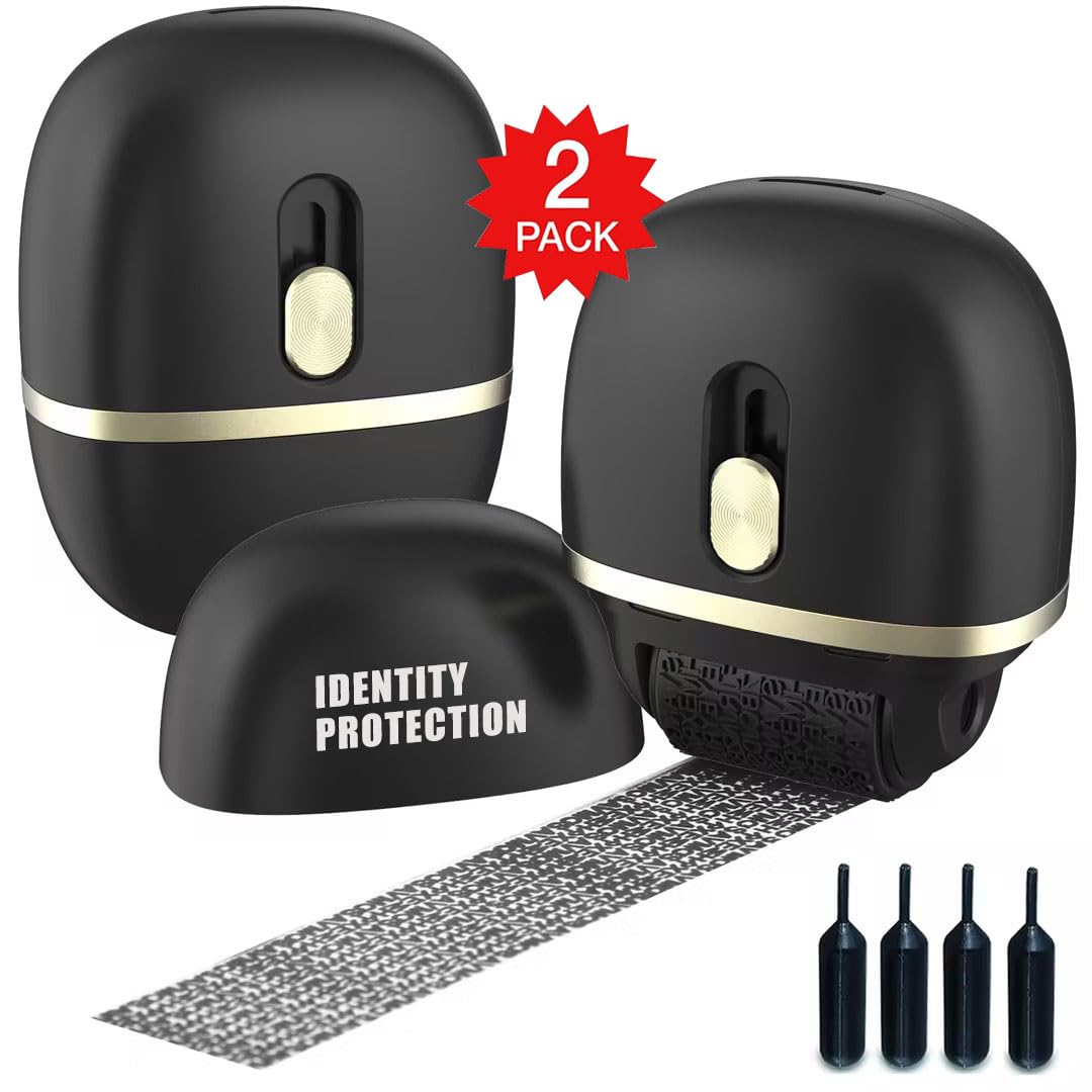 Lomil Identity Protection Roller Stamps 2 Pack, Wide Identity Theft Protection Stamp for ID Blockout - Privacy Confidential and Address Blocker (Black)