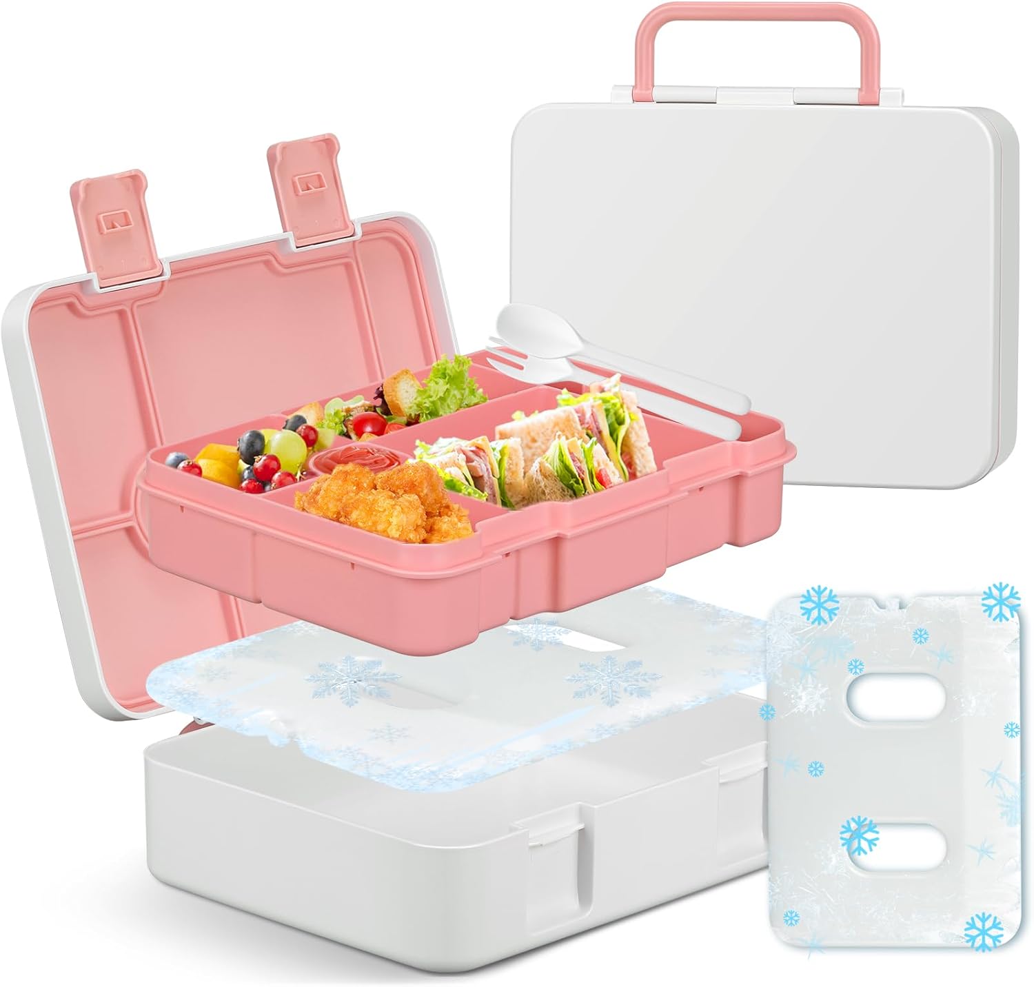 JOOPETALK Chill Bento Lunch Box for Kids Adult with Ice Pack,6-Compartment Reusable Leak-proof Lunch Container for Girls Boys to School,Keep Food Cold&Fresh,Dishwasher & Freezer Safe