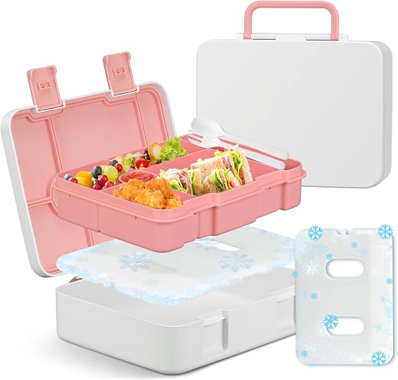 JOOPETALK Chill Bento yemek kutusu, çocuklar için yetişkin buz paketi ile yiyecekleri soğuk taze tutun 5 bölmeli yeniden kullanılabilir sızdırmaz öğle yemeği kabı, kız erkek okul bulaşık makinesi ve