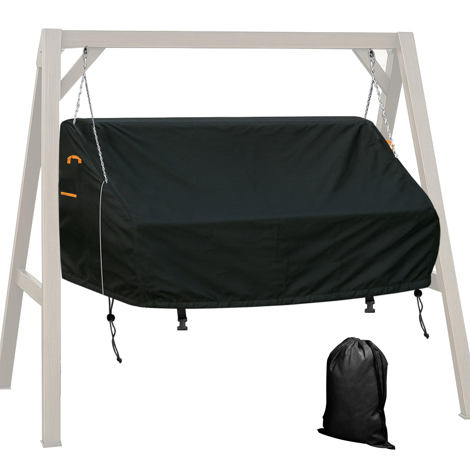 Housse de balancelle de porche, très résistante 600D, imperméable, coupe-vent, anti-UV, protection avec fermeture éclair, noire (155 x 76 x 50-70 cm)