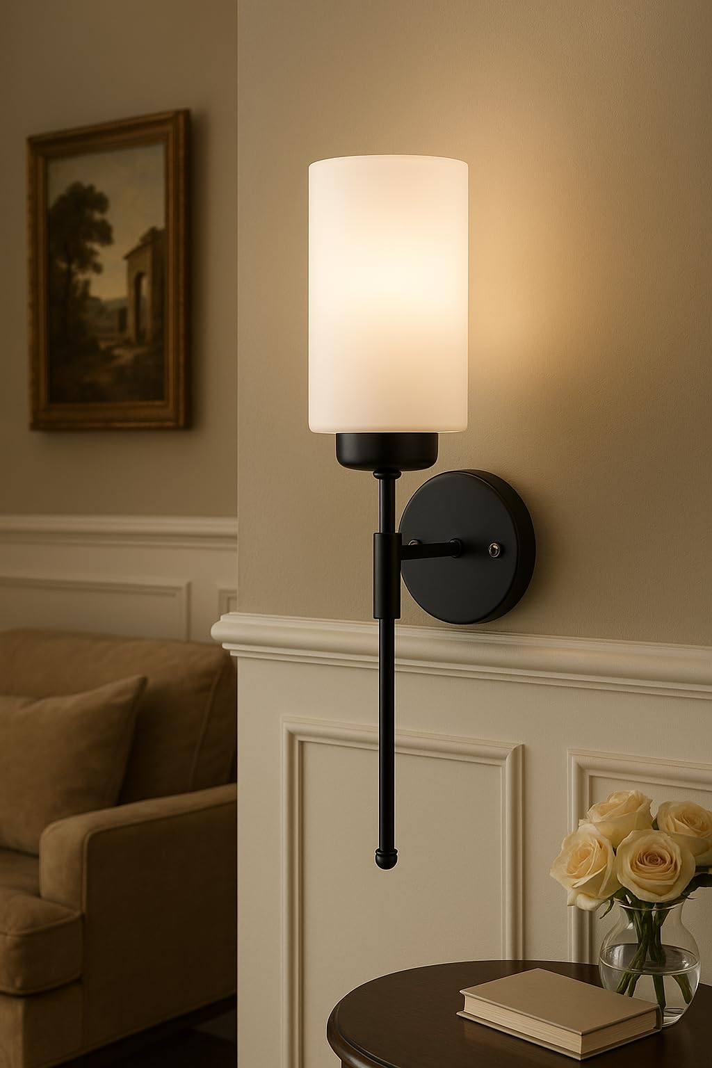 Weldecor Modern Wall Light/lamp, Black Metal Fixture with White Glass Shade, Contemporary Wall Lamp/Bed Side Scone for Living/Bed/Dining Room for Home,Hotel Resorts-image-39