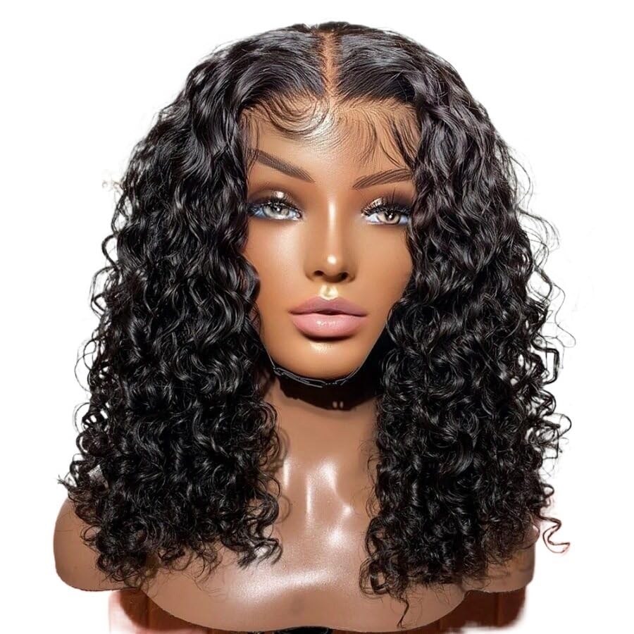 Adornos para el cabello Peluca negra media larga for mujer, naturalmente dividida y ondulada, rutina diaria(10inch)