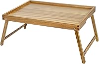 Vista 8 de VaeFae Bandeja de mesa de cama de acacia, bandeja de desayuno de madera con patas plegables, bandeja de cama para comer y computadora portátil