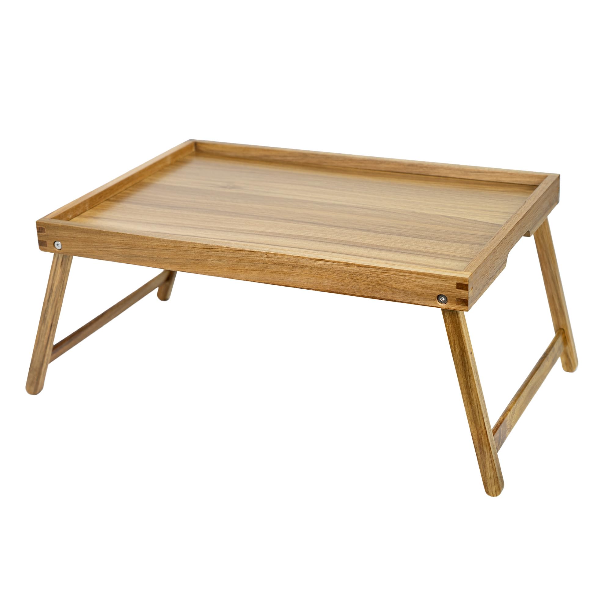 Vaefae Brown Acacia Wood Bed Tray Table With Folding Legs, Extra Large Wooden Breakfast Tray For Eating In Bed, Multipurpose Bed & Lap Tray For Bedroom And Laptop