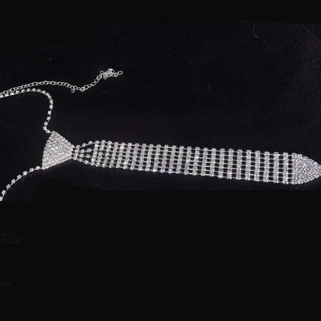 Women Fashionable Elegant s Metal Necktie Sparkly Glitter Crystal Long Necklace Chain Jewelry for Wedding - Image 2