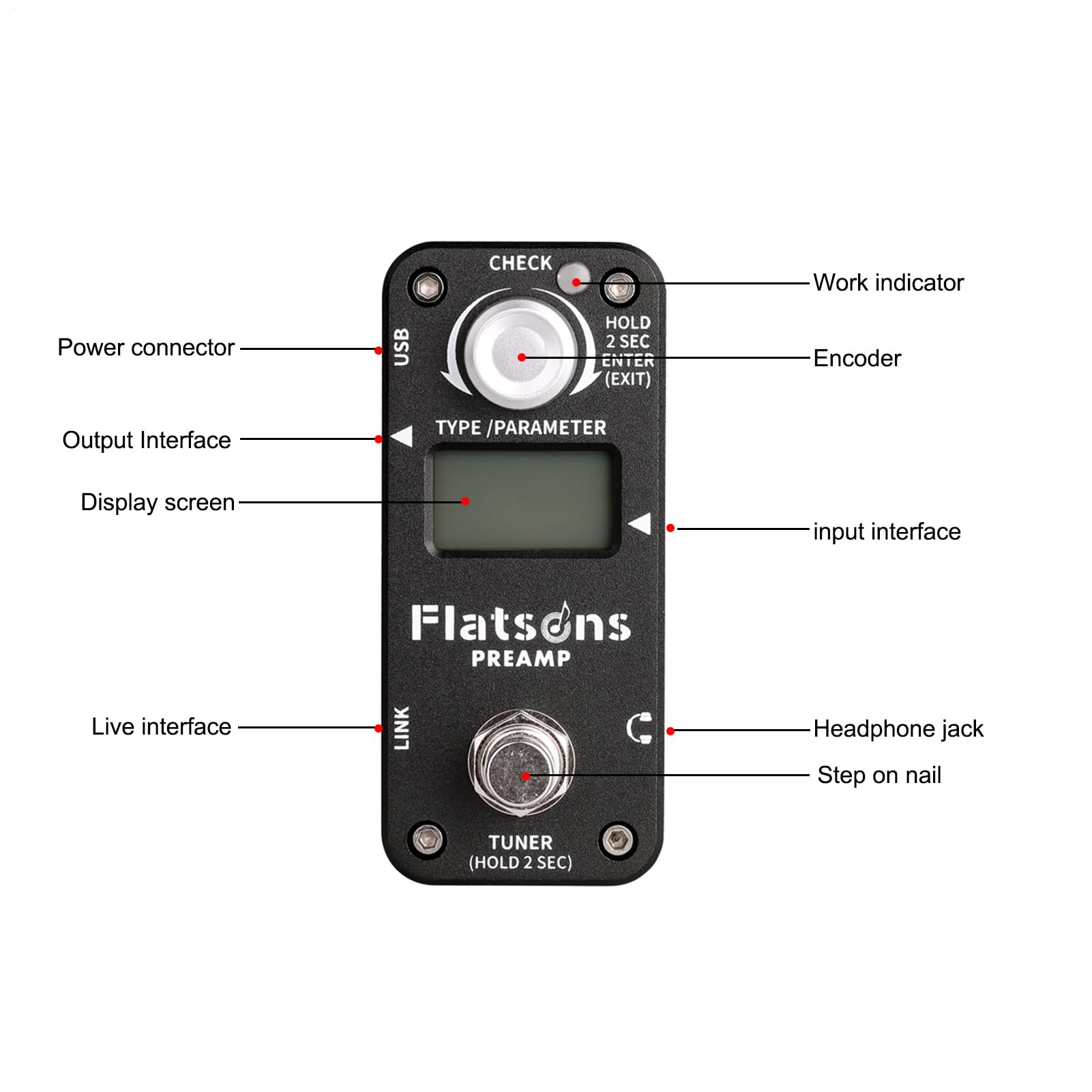 Pedali per chitarra Distortion - Pedale compressore | Lega di alluminio | Distortionn Peddal, ricarica USB per Reverb Hall Spring Room | Pedale analogico per chitarra con indicatore LED