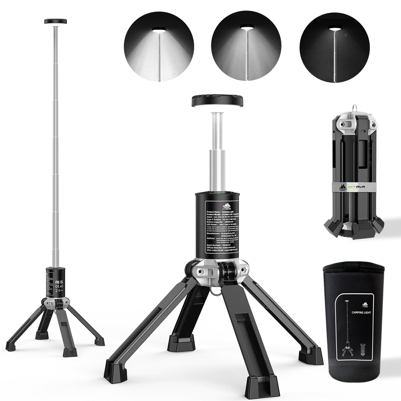 MTRVR Camping Lantern Rechargeable Telescopic Camping Light Waterproof 20000 mAh Battery Emergency Light Portable Outdoor Camp Tent Lamp for Outages Hiking Hurricane Fishing
