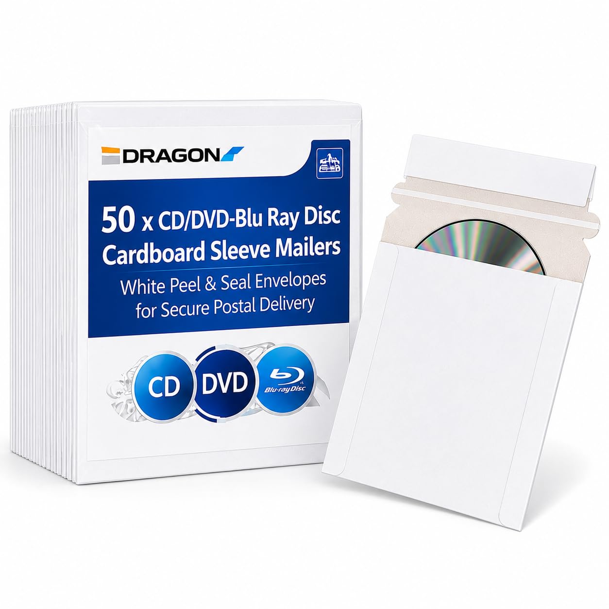50 koszulek kartonowych CD odklej i uszczelnij koperty/poczta biała - 50 sztuk Dragon Trading®
