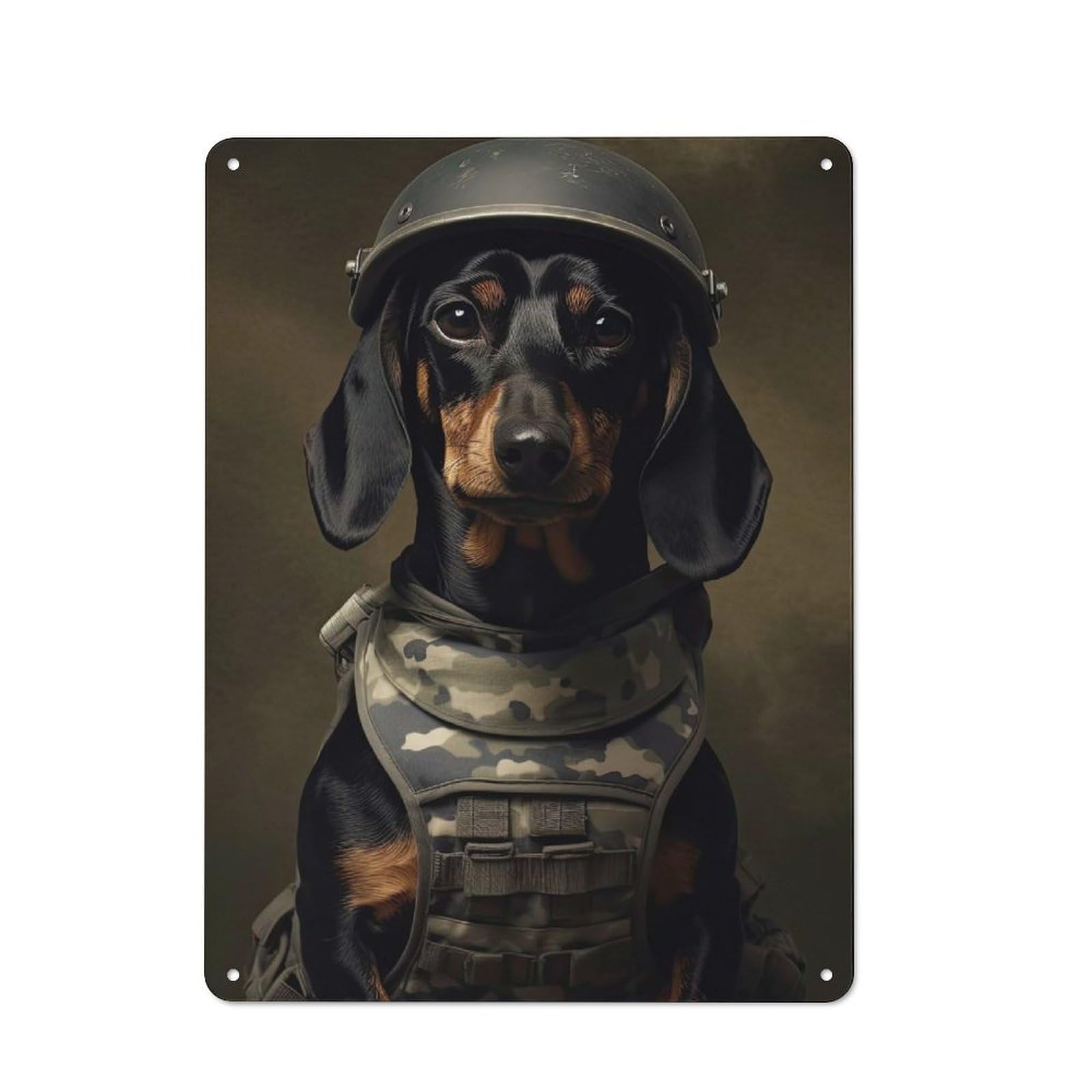 Classic Metal Plaque 40x30cm Featuring Dachshund Soldier, Bistro Wall Plaque for Kitchen, Cafe, Pantry Or Dining Room