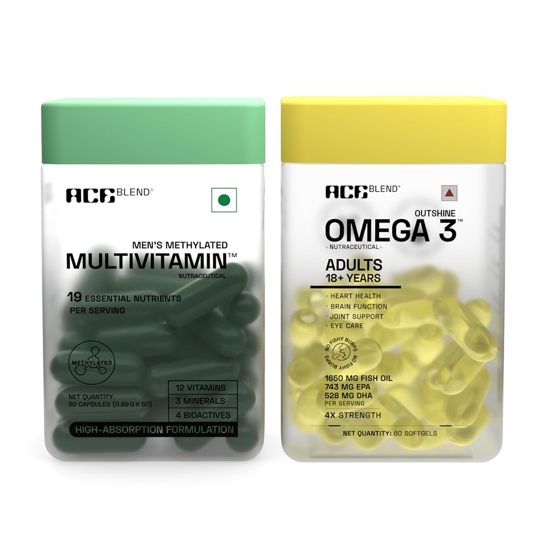 Ace Blend Omega 3 Fish Oil + Multivitamin for Men Combo | 60 Softgels + 60 Tablets | EPA DHA Fish Oil & Daily Multivitamin with 19 Nutrients-image-29
