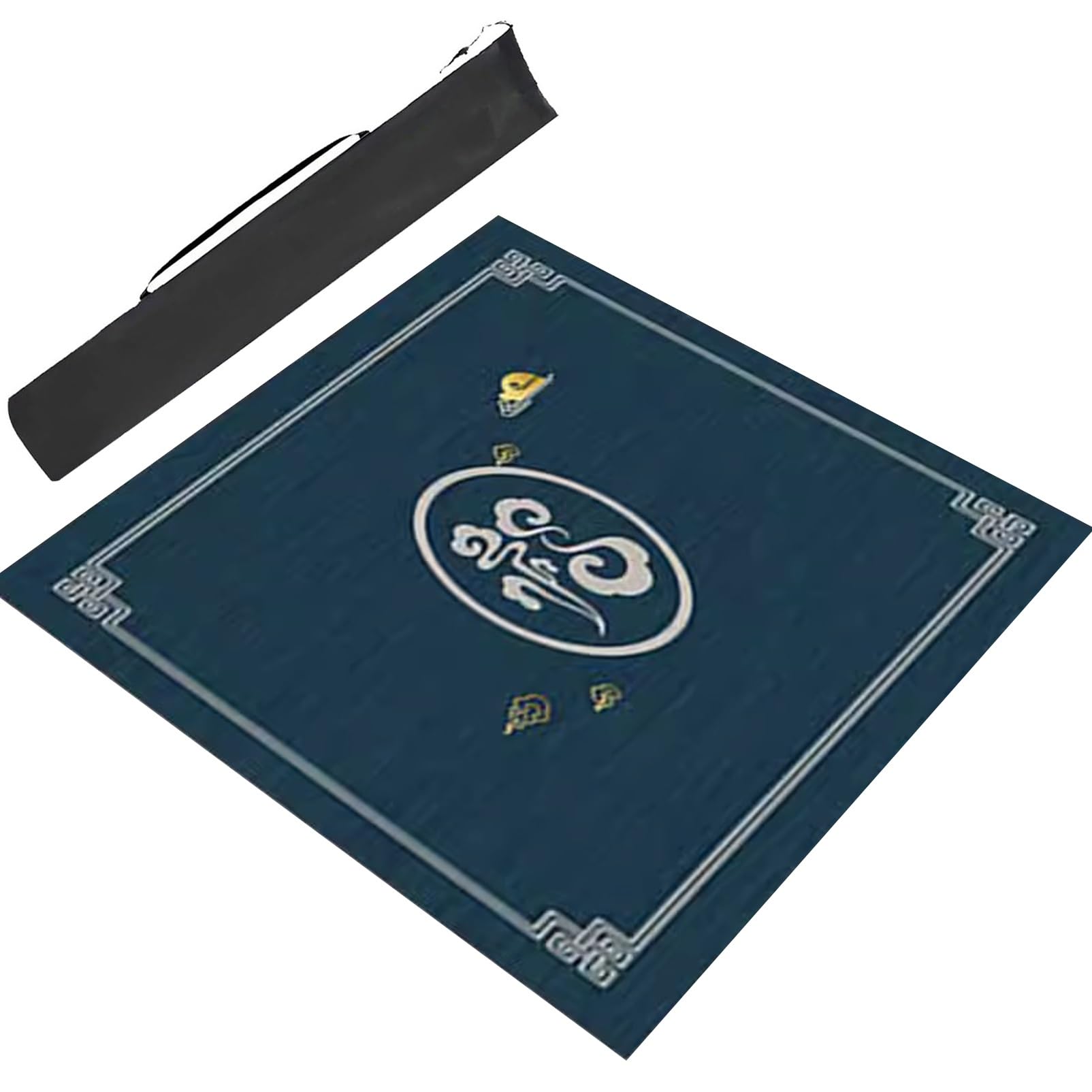 Mata Mahjong Druk w stylu chińskim z torbą do przechowywania Karciana gra planszowa Playmat Antypoślizgowa aksamitna mata do gry (niebieska 37,4 x 37,4 cala 95 x 95 cm)