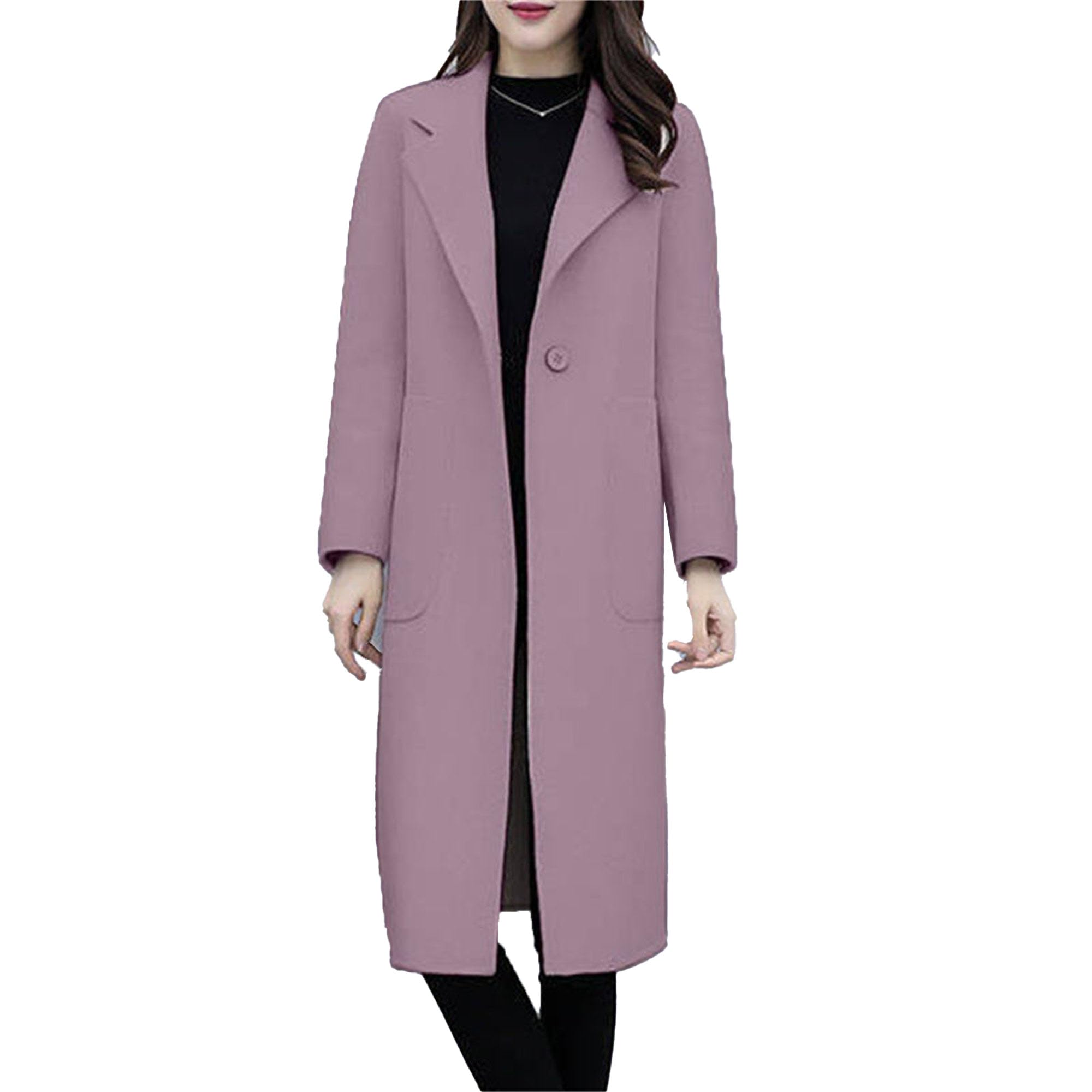 Maiyifu-GJ Womens Elegant Single Breasted Coat Mid Long Notched Lapel Wool Blend Trench Coat Winter Casual Overcoat
