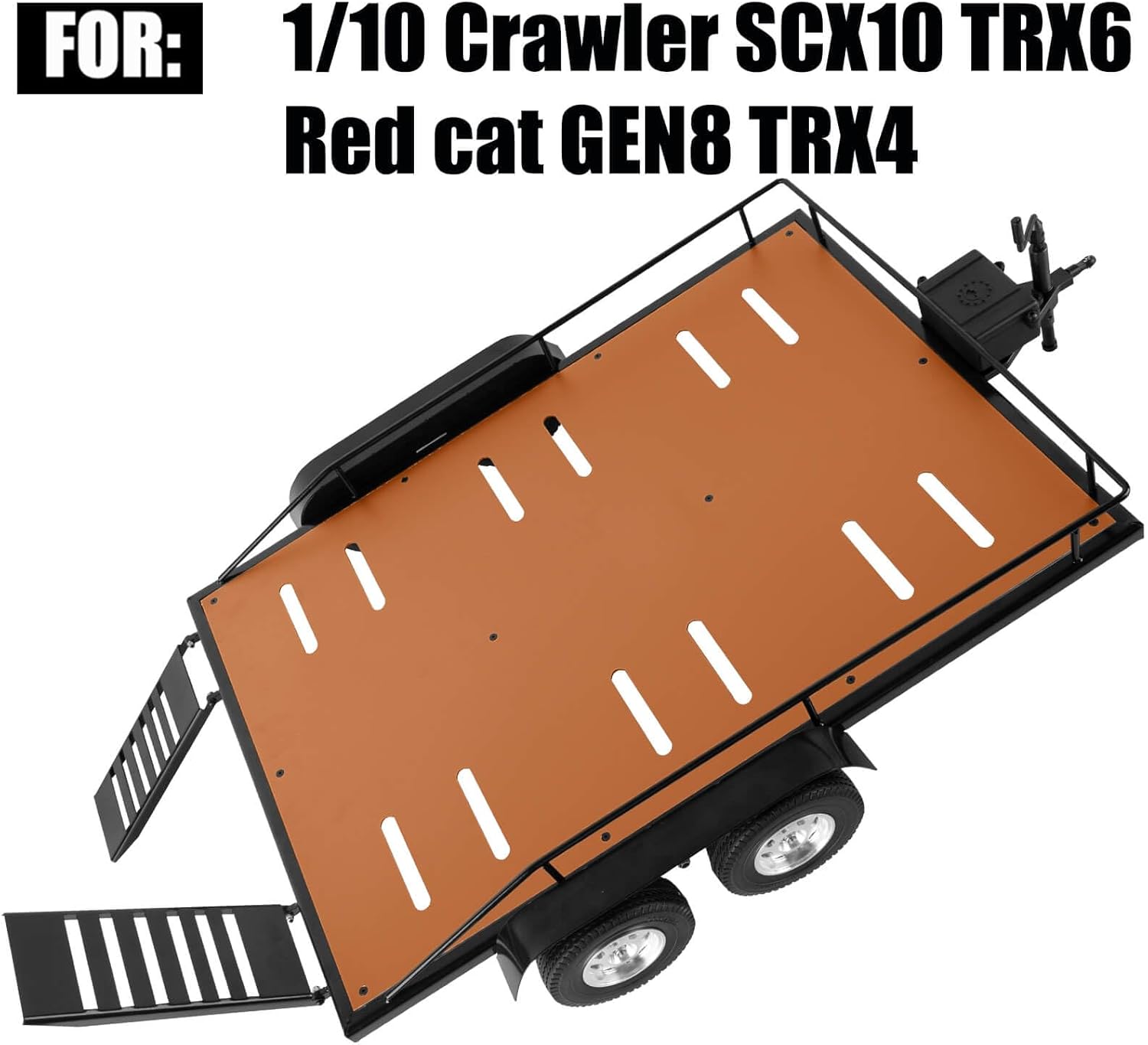 RC Trailer Kit with Elastic Kinetic Winch Strap for 1/10 RC Crawler SCX10 TRX6 Red cat GEN8 TRX4,Iron Aluminum Trailer,Brown