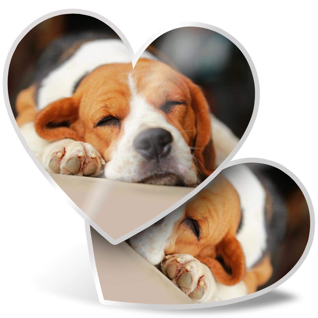 Destination Vinyl Ltd Multi 2 X Heart Vinyl Stickers 7.5 Cm - Sleeping Beagle Dog Puppy Cute 15506