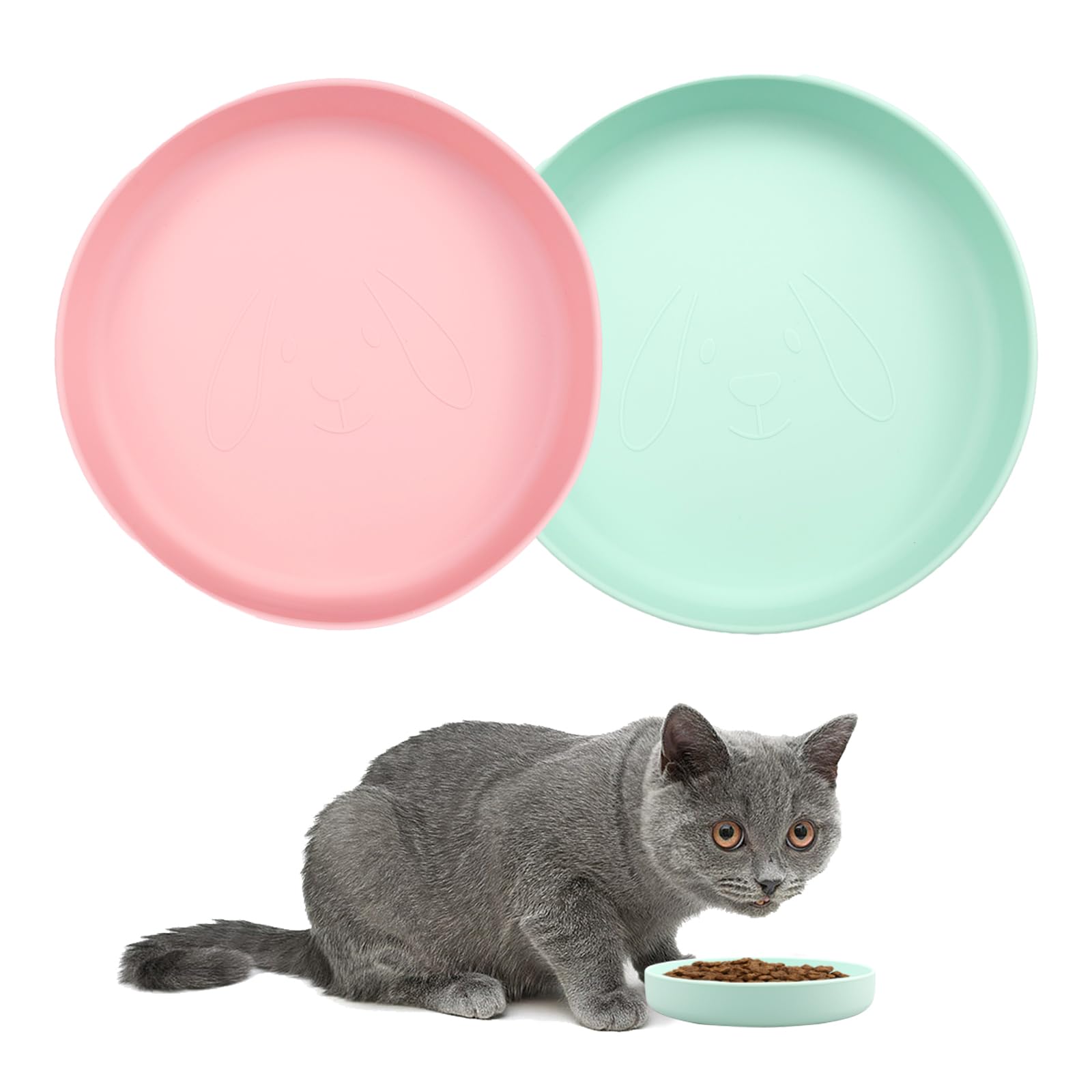 Zfseyuh 2 Piezas Platos Planos para Gatos de Silicona Cuenco Plano para Gatos Cuenco para Mascotas Plato Antideslizante para Comedero para Comida Seca, Comida Húmeda, Agua