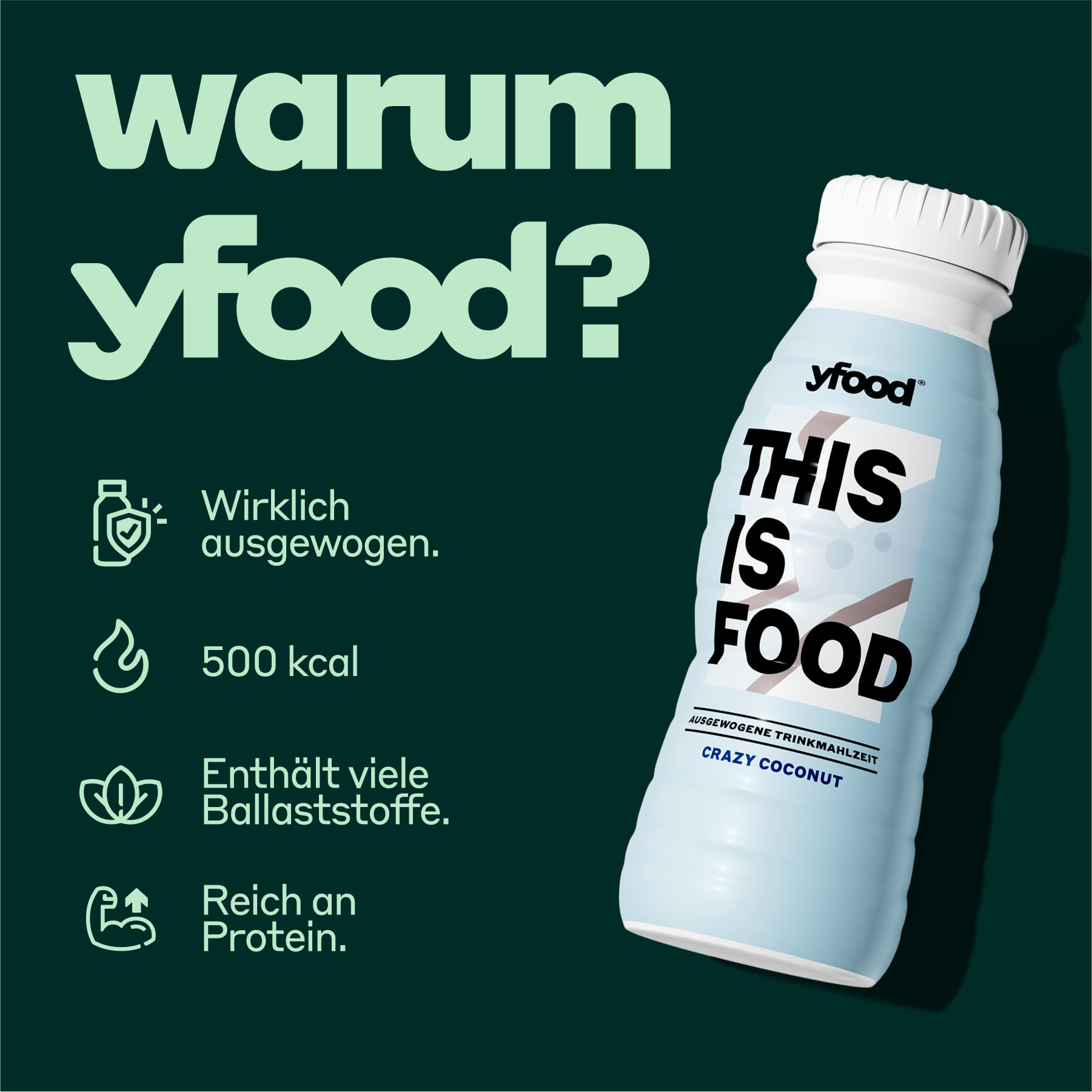 yfood Drink Crazy Coconut, 8 x 330 ml, Leckere Trinkmahlzeit für unterwegs THIS IS FOOD Drink, 23 g Protein, 26 Vitamine und Mineralstoffe, Geschmack Kokosnuss, inkl. 2 € Pfand