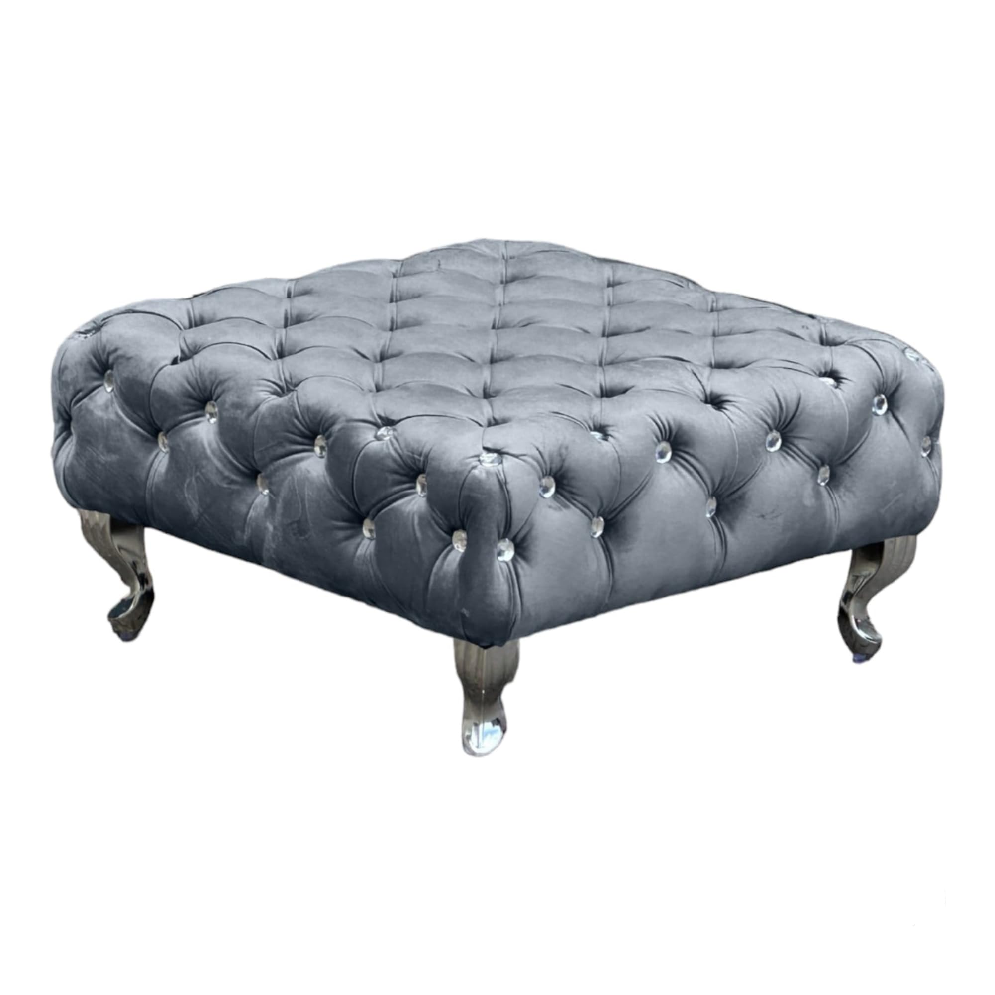AL SULTAN Chesterfield Footstool Coffee Table Velvet Foot Stool And Pouffes Upholstered Tufted Buttons With Steel Legs L63cm,W63cm,H33cm (Dark Gray)
