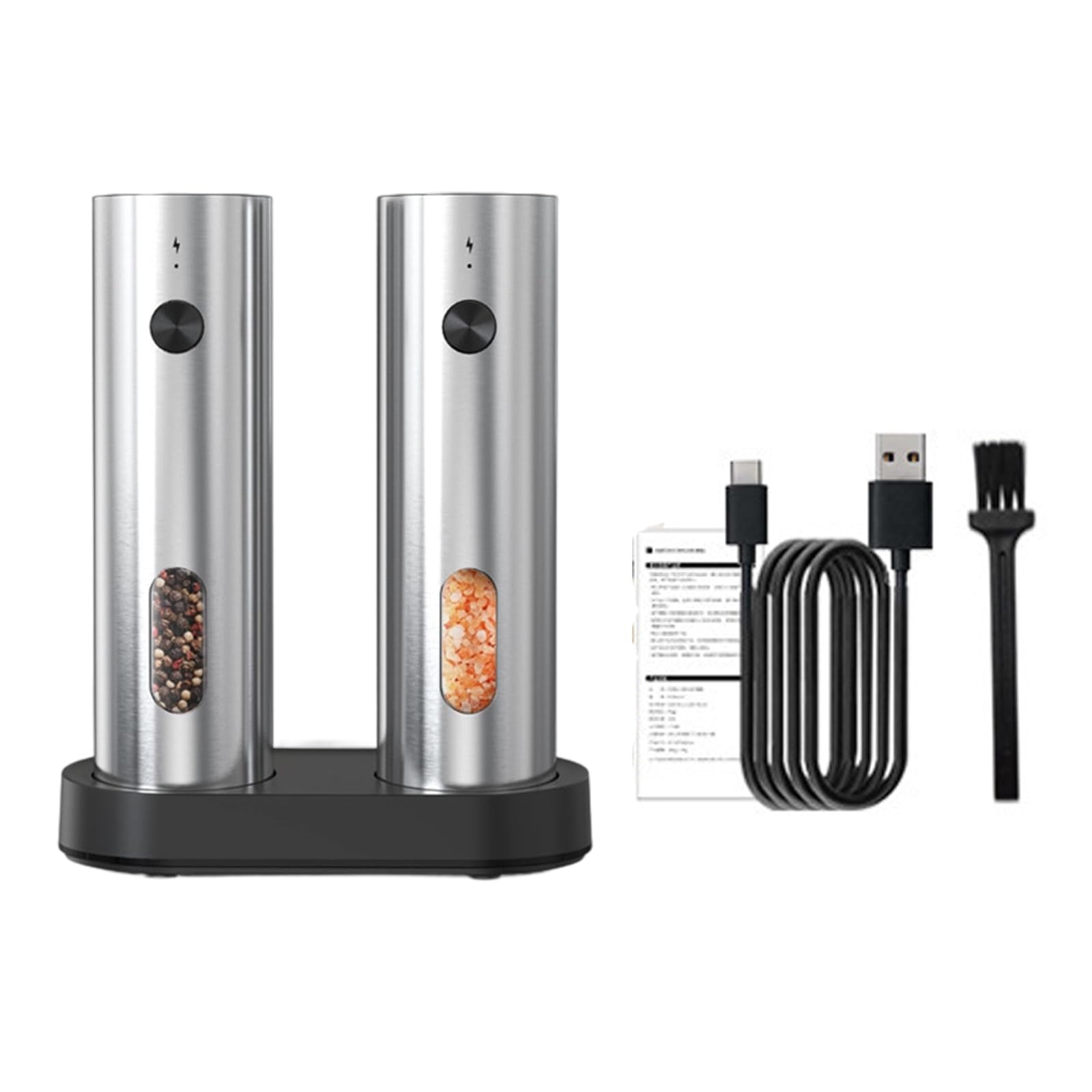 carotoe Portable Electric Pepper Mill with Rechargeable Battery Adjustable Coarseness Salt Grinding Tool Set for Home Cooking Pepper and Salt Mill