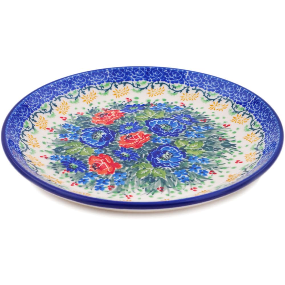 Authentic Polish Pottery Dessert Plate Signature UNIKAT in Vivid Flora Design Handmade in Boles?awiec Poland by Ceramika Artystyczna + Certificate of Authenticity