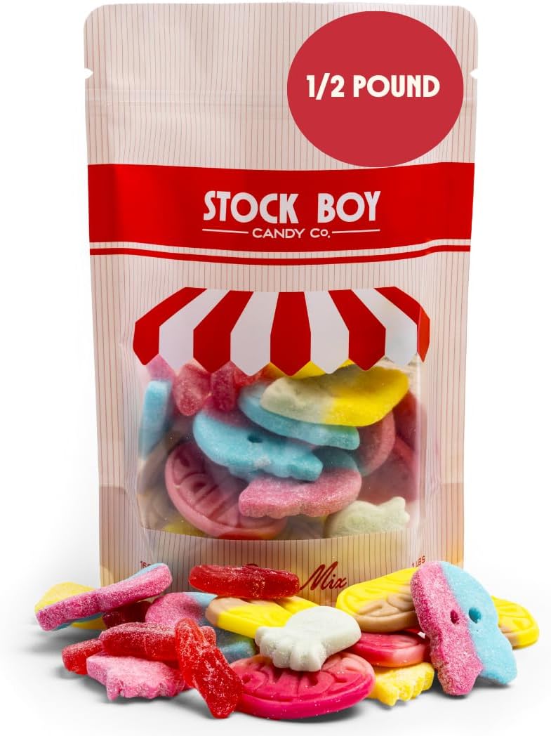 Swedish Godis Candy, 1/2 Pound Mix, Sweet And Sour Candy Foam Vegan Giant Raspberry Skulls, Watermelon Banana Dizzy S