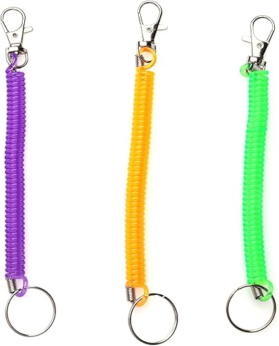 Miniatura 10 de Sowaka 3 unids espiral retráctil primavera bobina llavero colorido flexible elástico cordón con llavero metal broche de langosta herramienta de