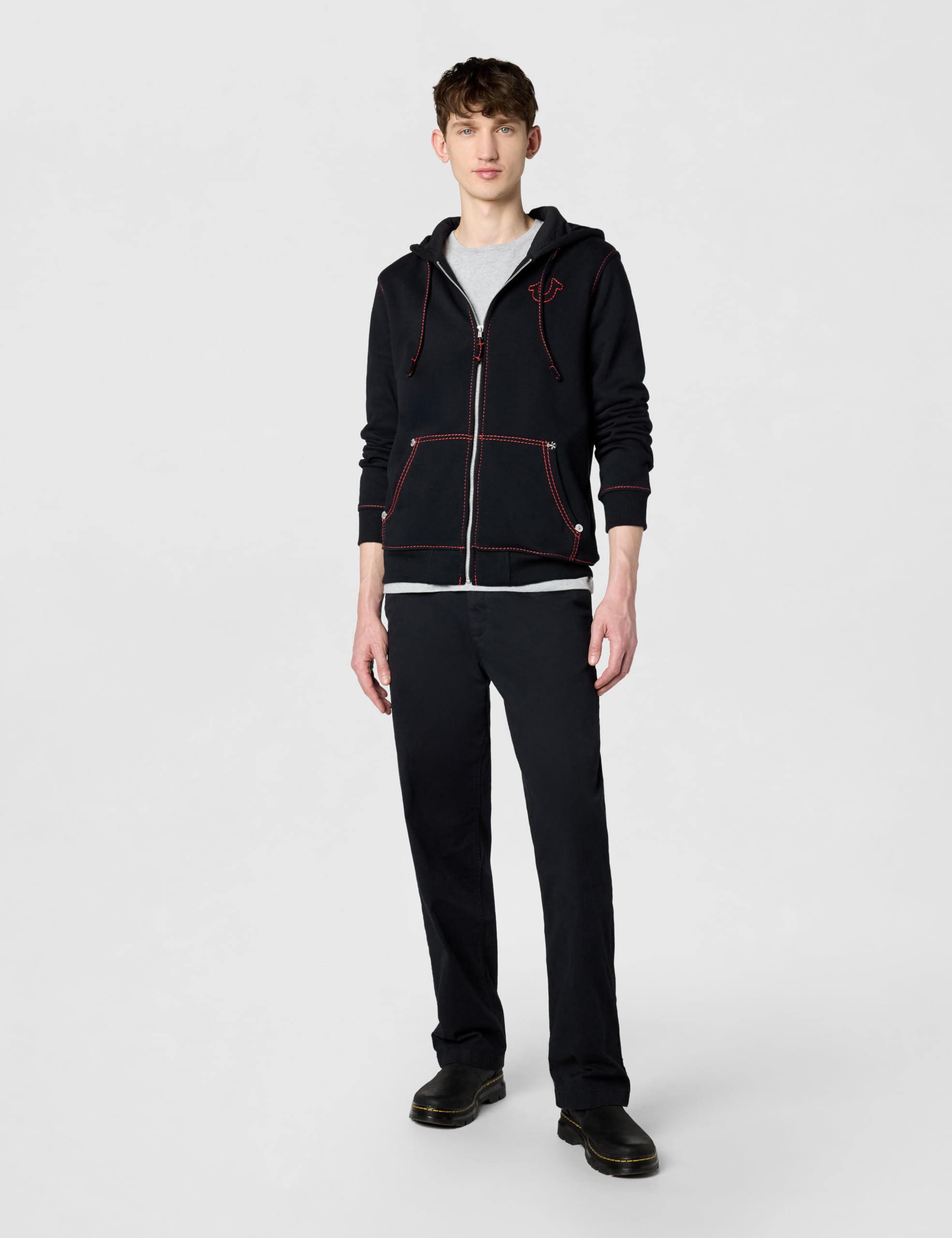 True Religion Męska bluza z kapturem Big T Zip Up, głęboka czerń/ognista, L