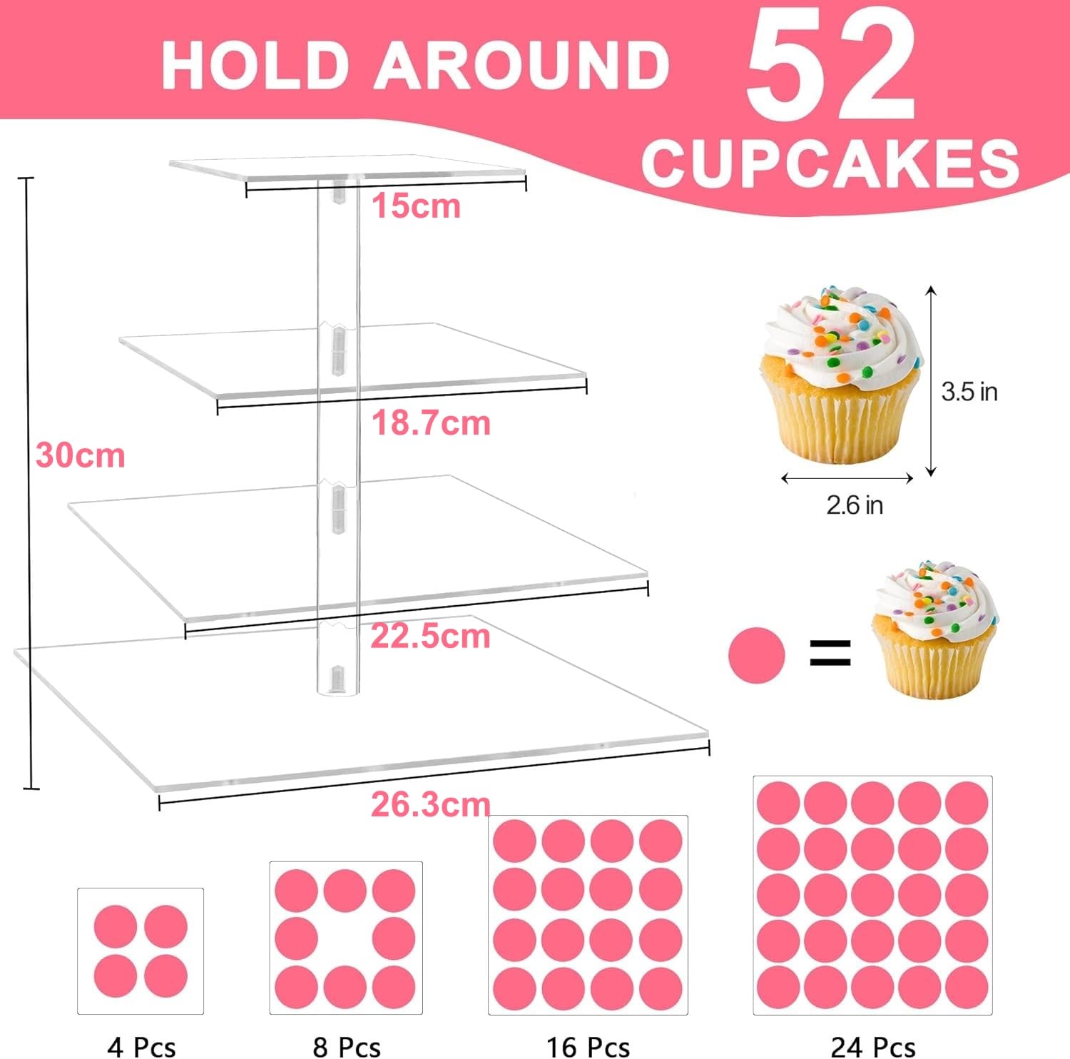 Alzata Per Cupcake A 4 Ripiani In Acrilico - Rotonda - Matrimoni E Feste - 2