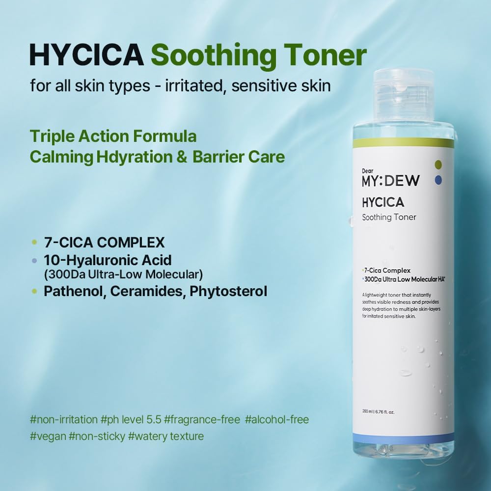 HYCICA Soothing Toner | Calming Hydration Barrier Care for Sensitive Skin with Centella, Ultra-Low Molecular Hyaluronic Acid & Panthenol, Vegan Fragrance-Free Korean Skincare, 6.76 fl oz - Image 2
