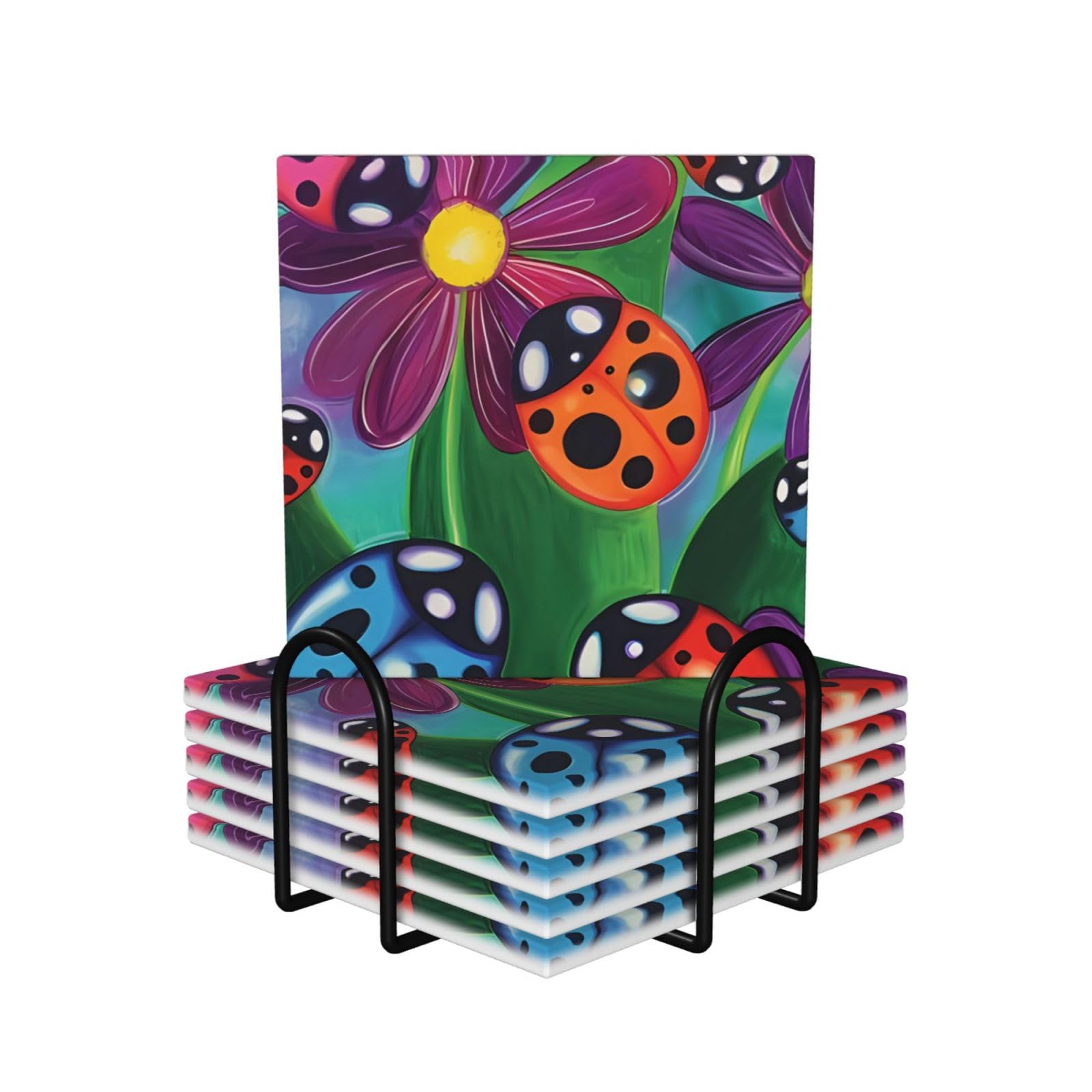 Dessous de verre coccinelle céramique absorbant rond lot de 6 pièces