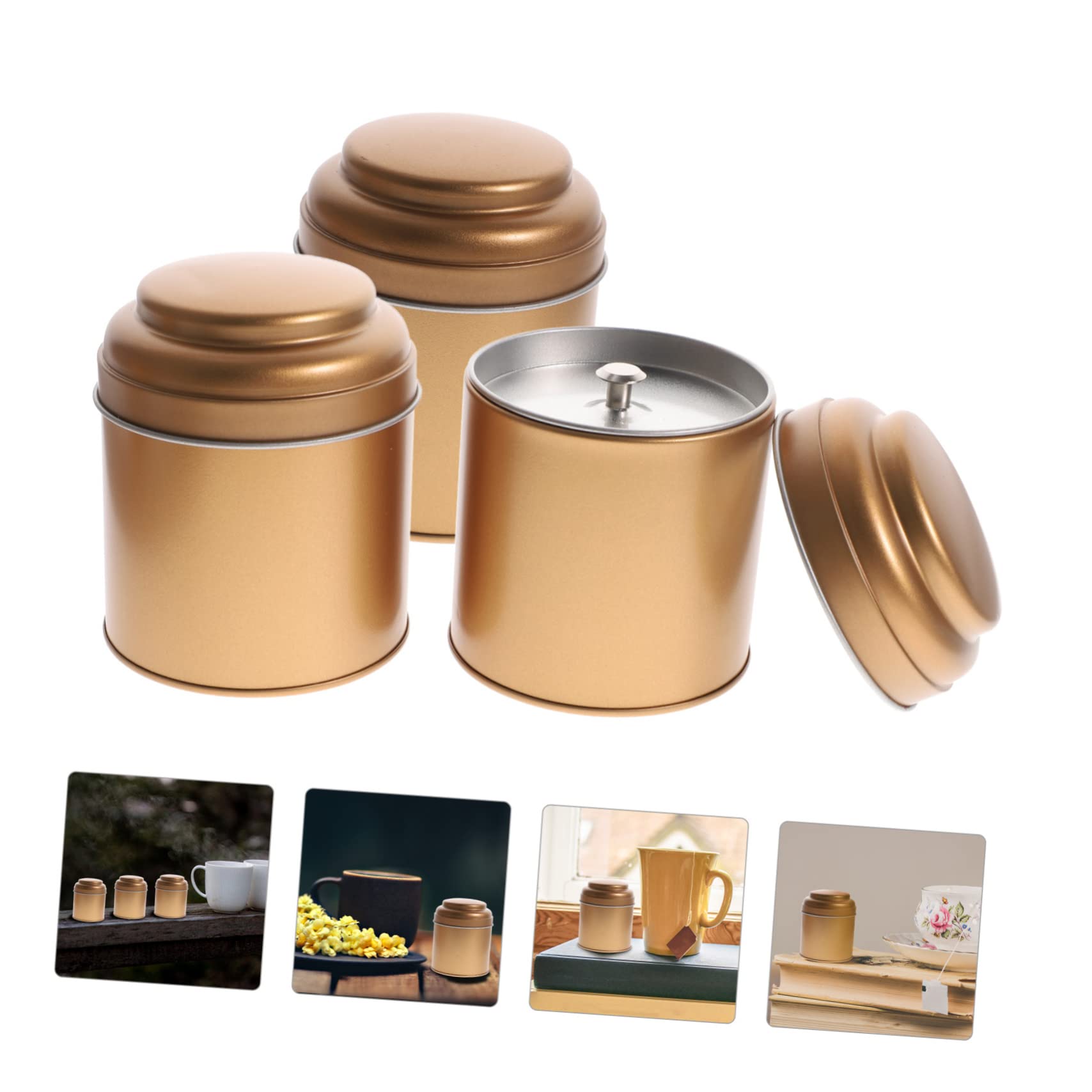CORHAD 3Pcs Tea Tin Canisters Airtight Storage for Loose Leaf Tea Scented Candles Bulk Foods Friends Family Decorative Functional Kitchen Storage