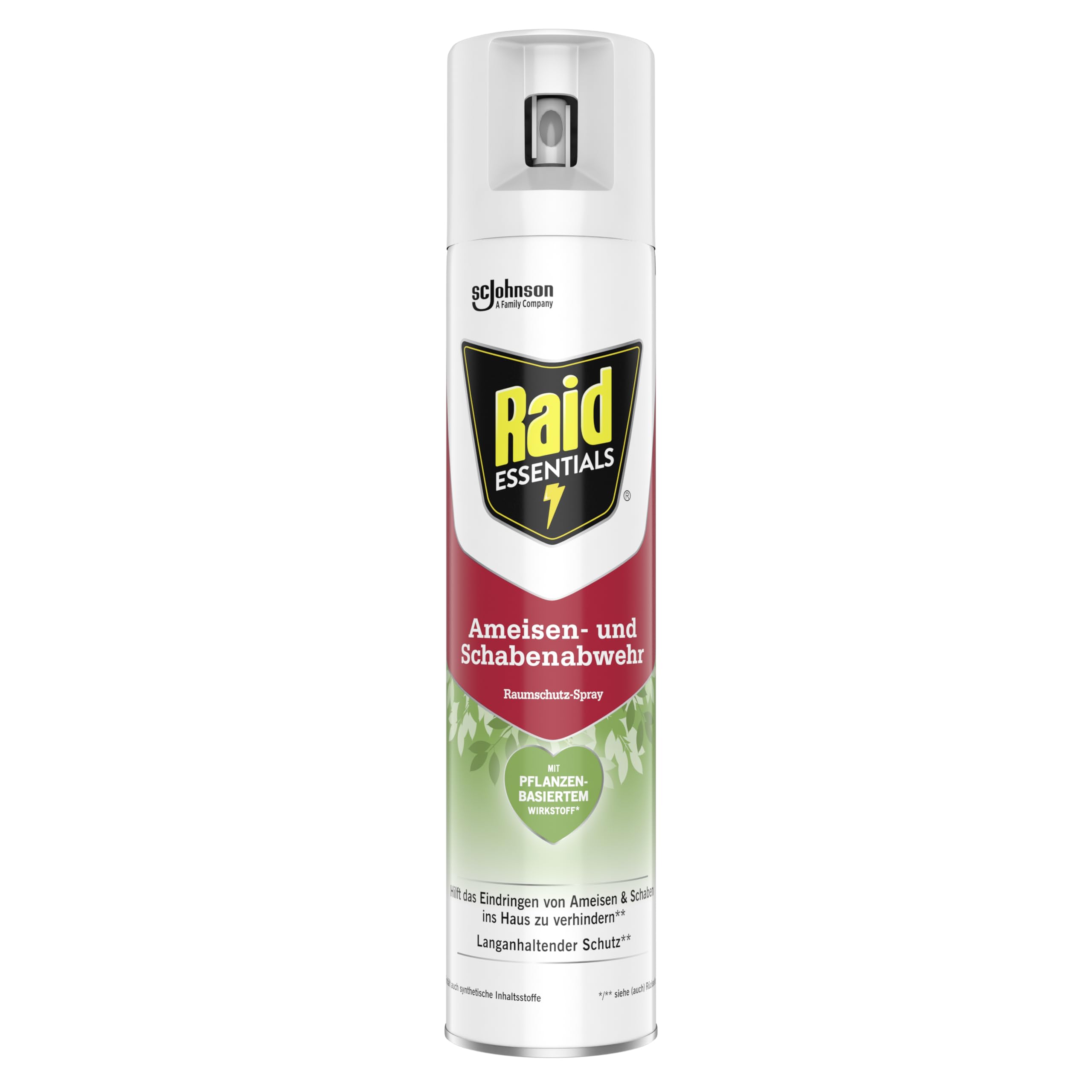 Raid Essentials Ameisen und Schabenabwehr Raumschutz-Spray, wirksamer Schutz im Innenbereich, schnelle Wirkung, für Türöffnungen und Fußleisten, 300 ml Sprayflasche