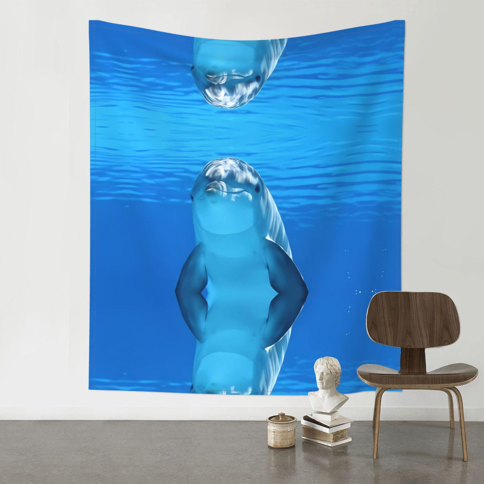 YYHWHJDE Smiling dolphin Prints 60x51in Wall Tapestry – Boho Decor Throw Blanket for Bedroom, Dorm, Beach Cover, Picnic & More