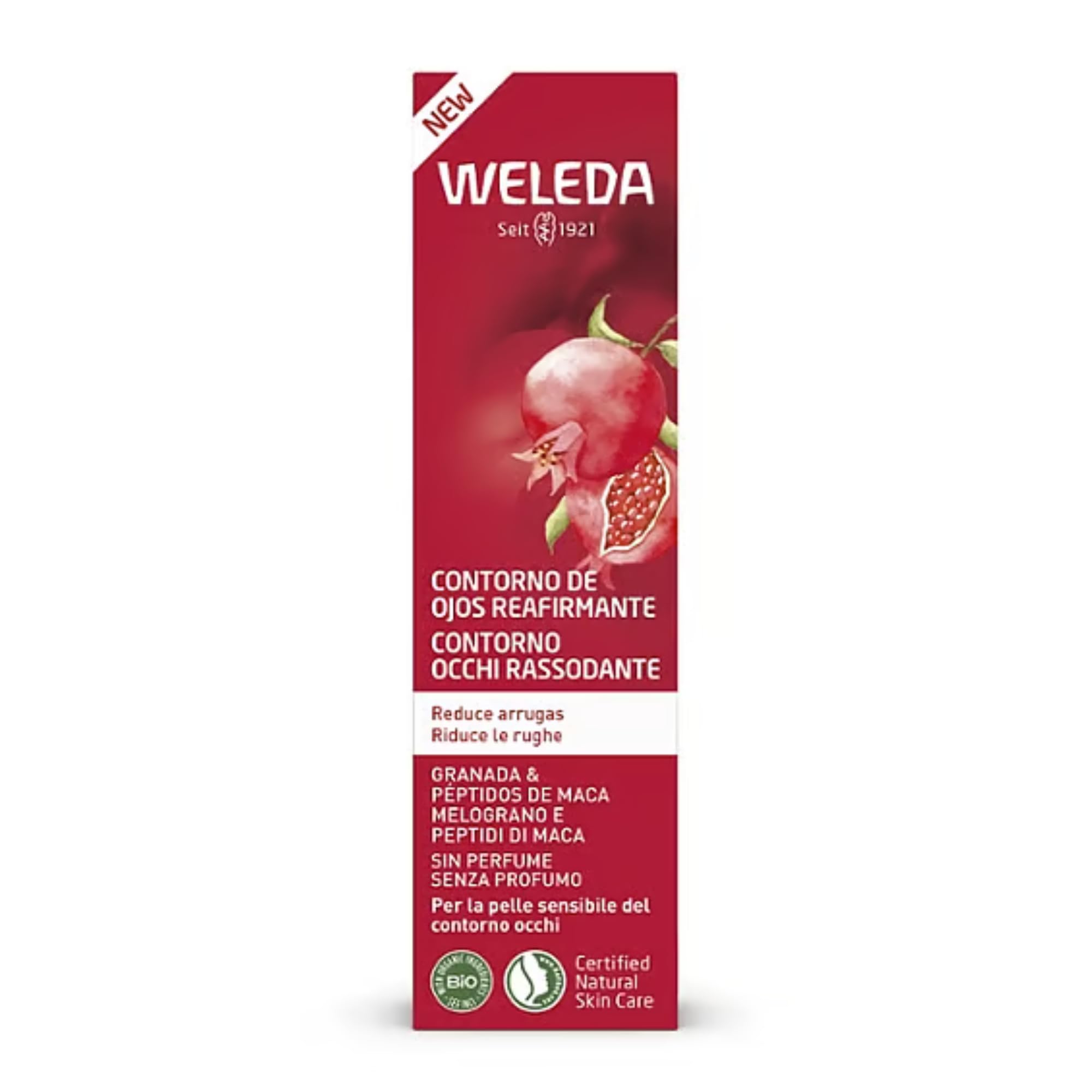 Weleda - Contorno de Ojos Reafirmante de Granada, Reduce las Arrugas, las Ojeras y las Bolsas, Reafirma e Ilumina, con Aceite de Granada y Péptidos de Raíz de Maca, Tratamiento Natural - 12 ml