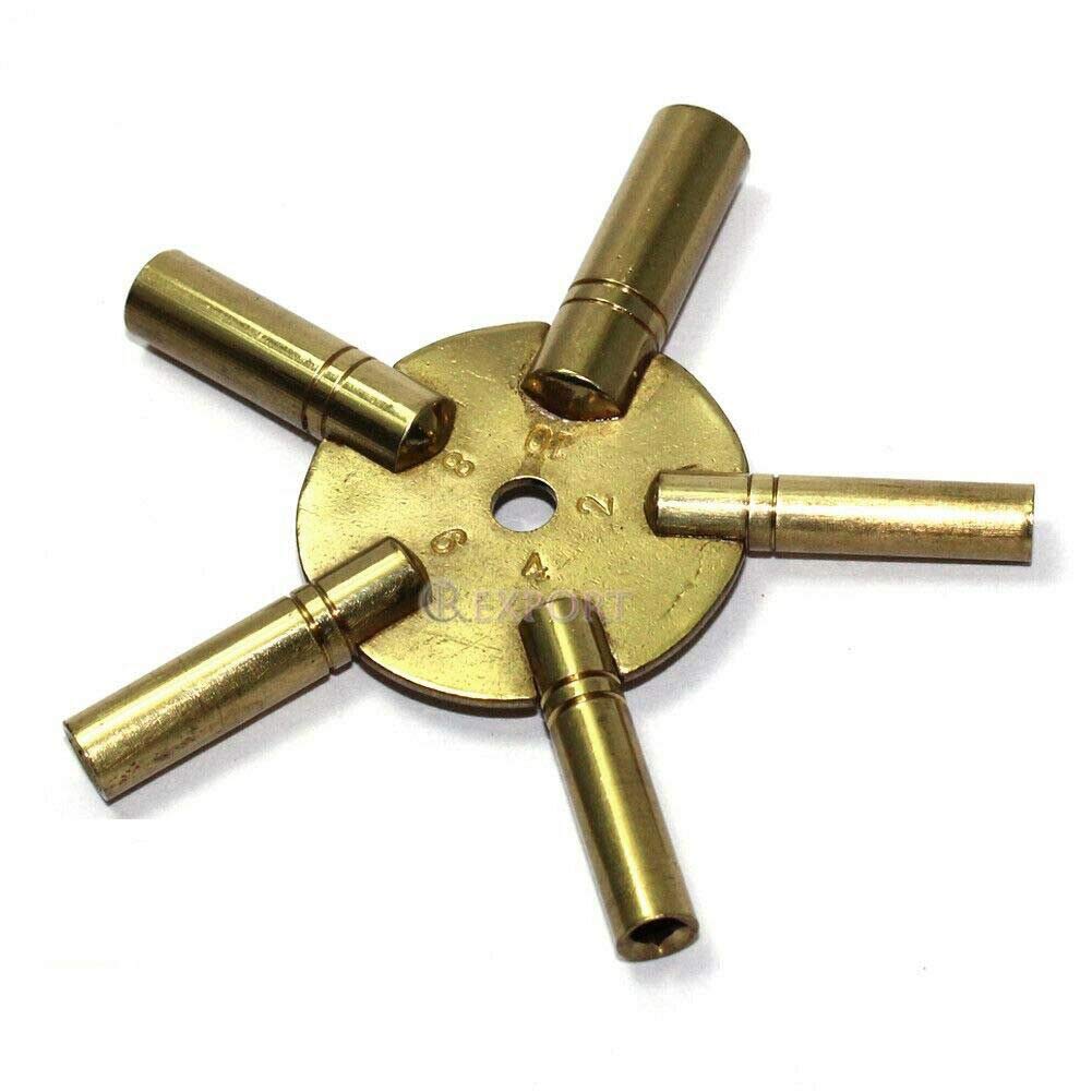 Clock Winder 5 Prong Clock Winding Key Brass Even Numbers Sizes 2, 4, 6, 8, 10 ATCW1.