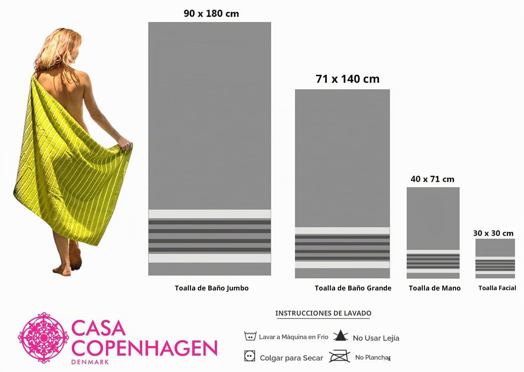Casa Copenhagen 550gsm 2 Toallas de Baño Grandes 2 Toallas de Mano Grandes 2 Toallas de Algodón Egipcio Super Suave Juego de 6 Toallas para Baño Cocina y Ducha - Gris Mirage + Gris Granito