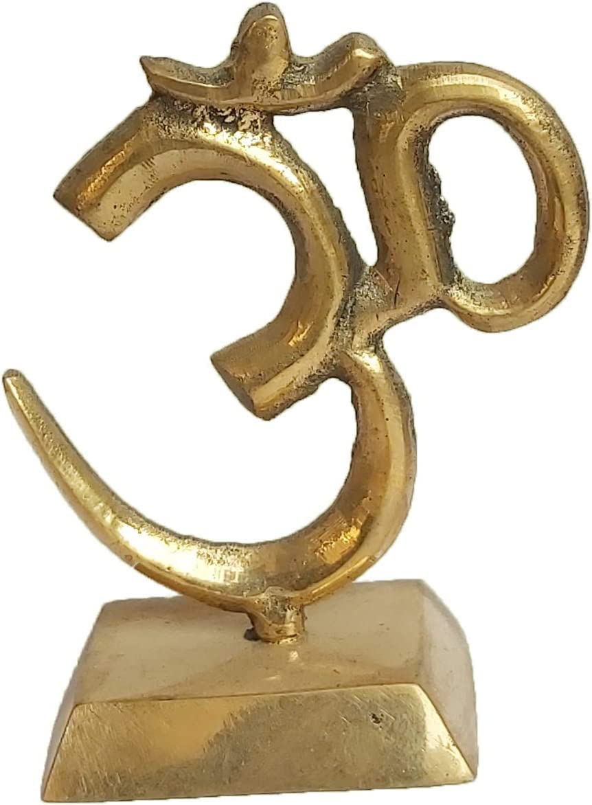 PARIJAT HANDICRAFT Brass Metal Hindu Religious Symbol om Idol Gold Metal Statue for car Dashboard mandir Pooja murti Temple puja Home Decor Office showpiece